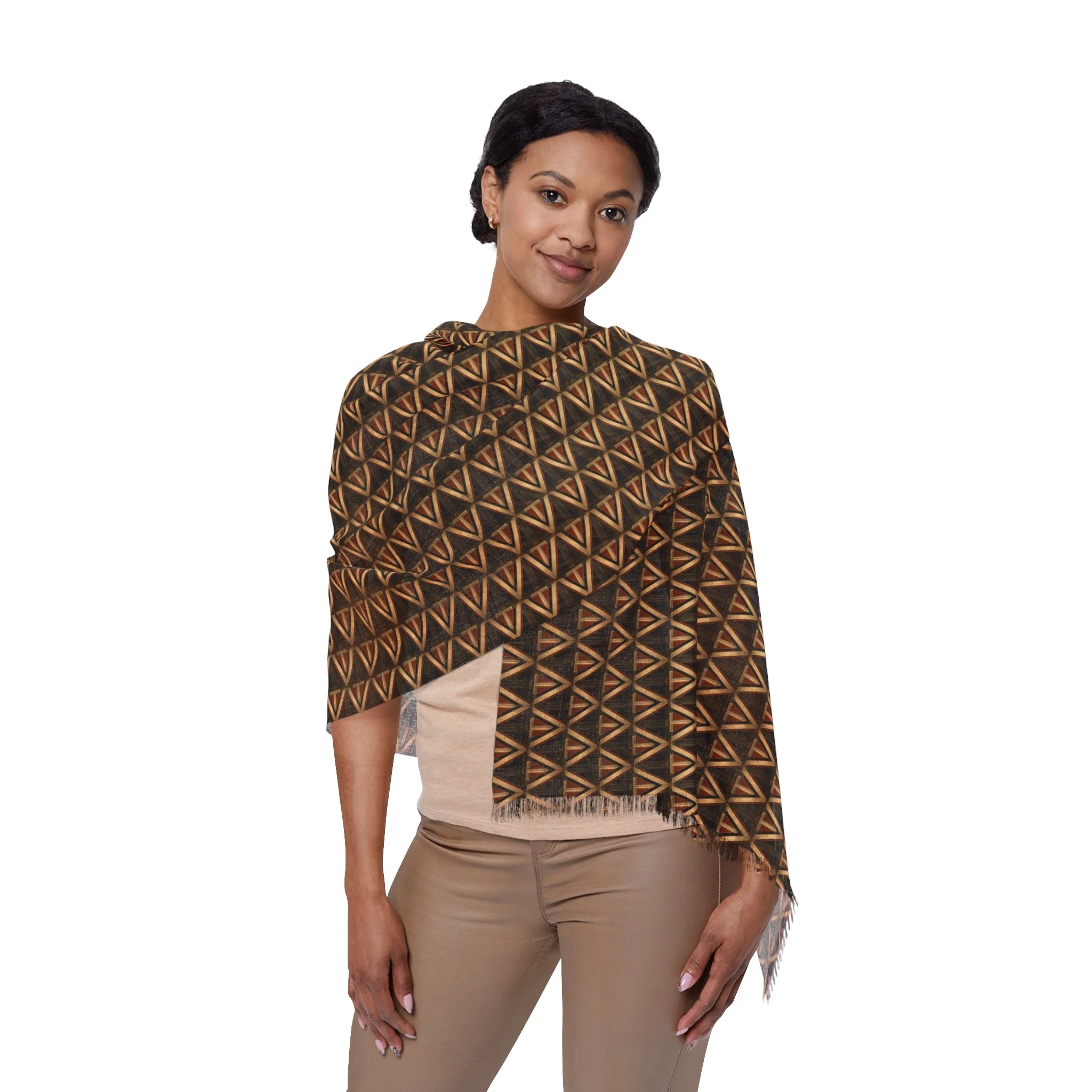 Jazz Moderne "V" Bronze Woven Fringe Scarf/Wrap