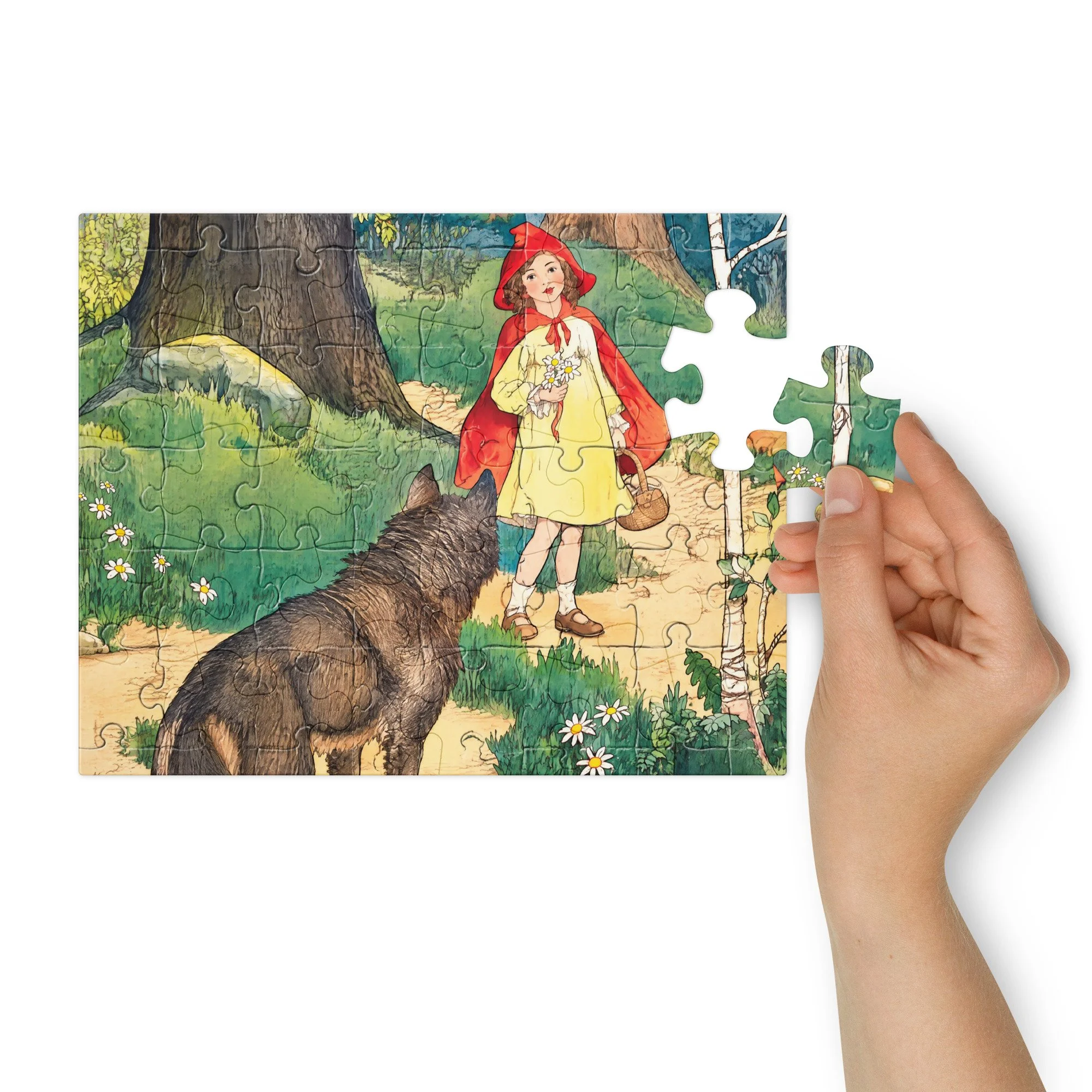 Red Riding Hood and Wolf Jigsaw puzzle with tin