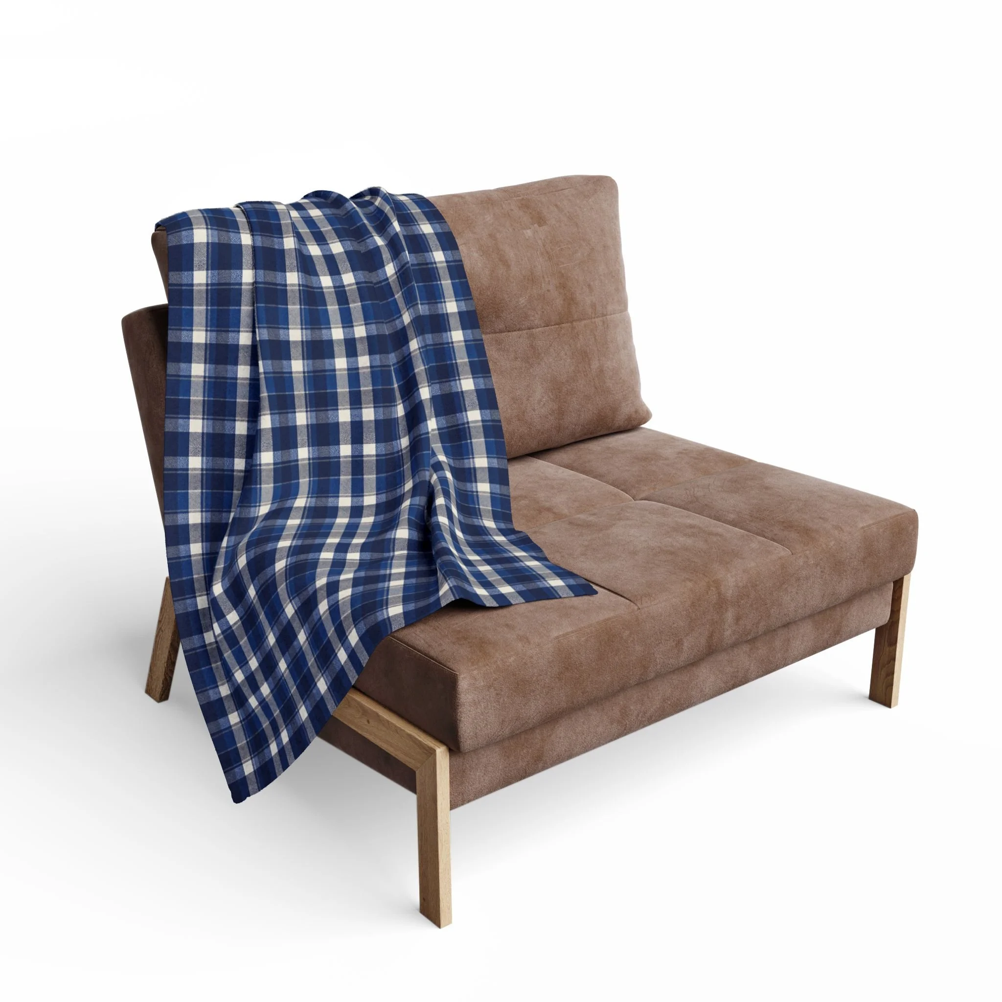 Navy Blue Plaid Arctic Fleece Travel Blanket