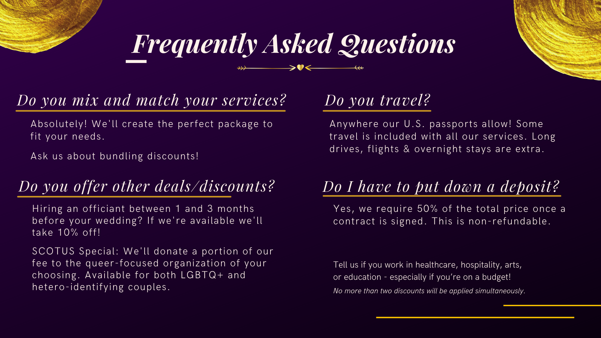 FAQs menu page