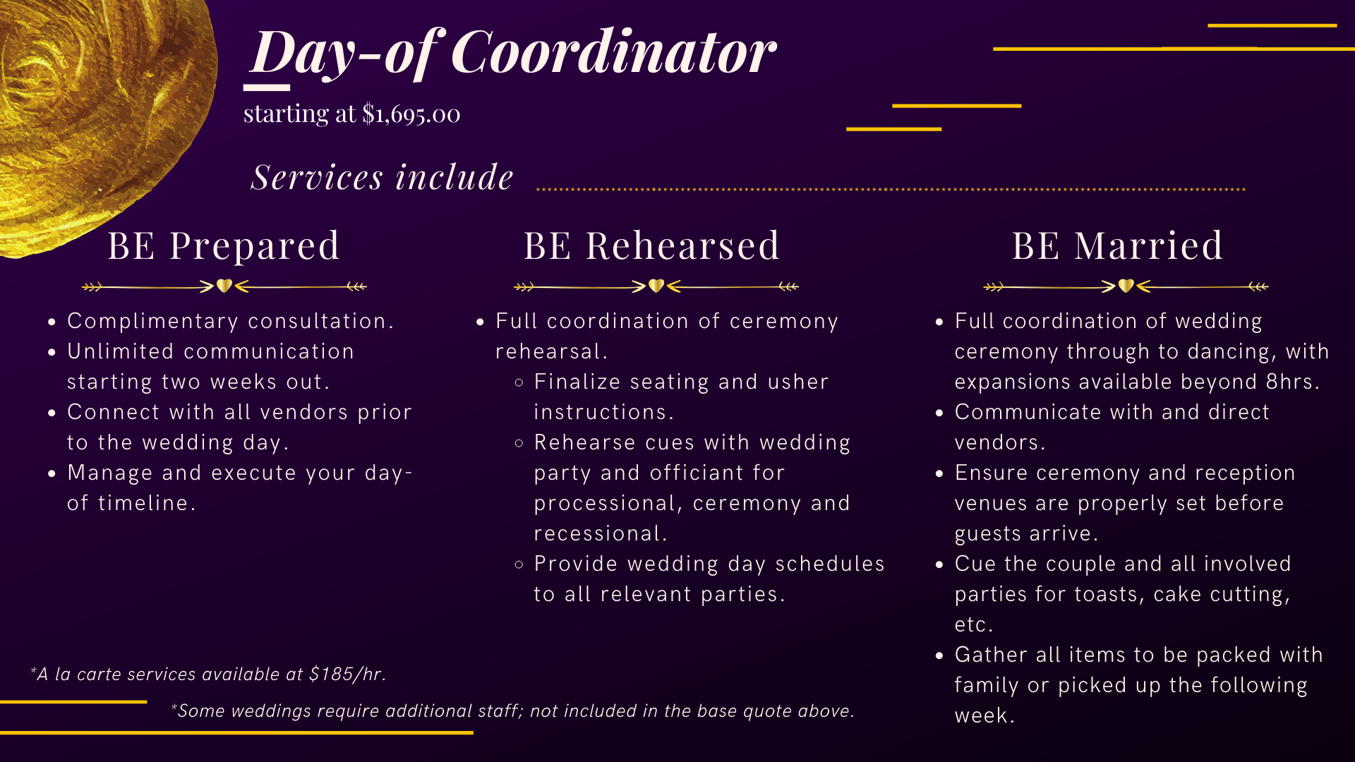 Day-of Coordination menu page