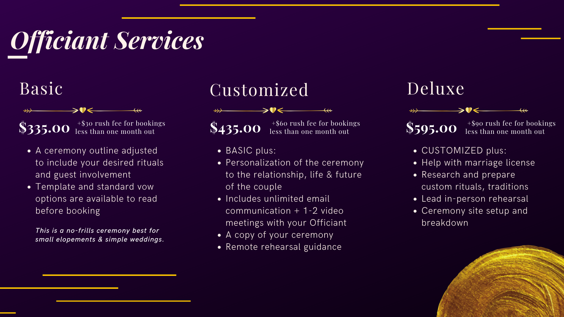 Ceremony Officiation menu page