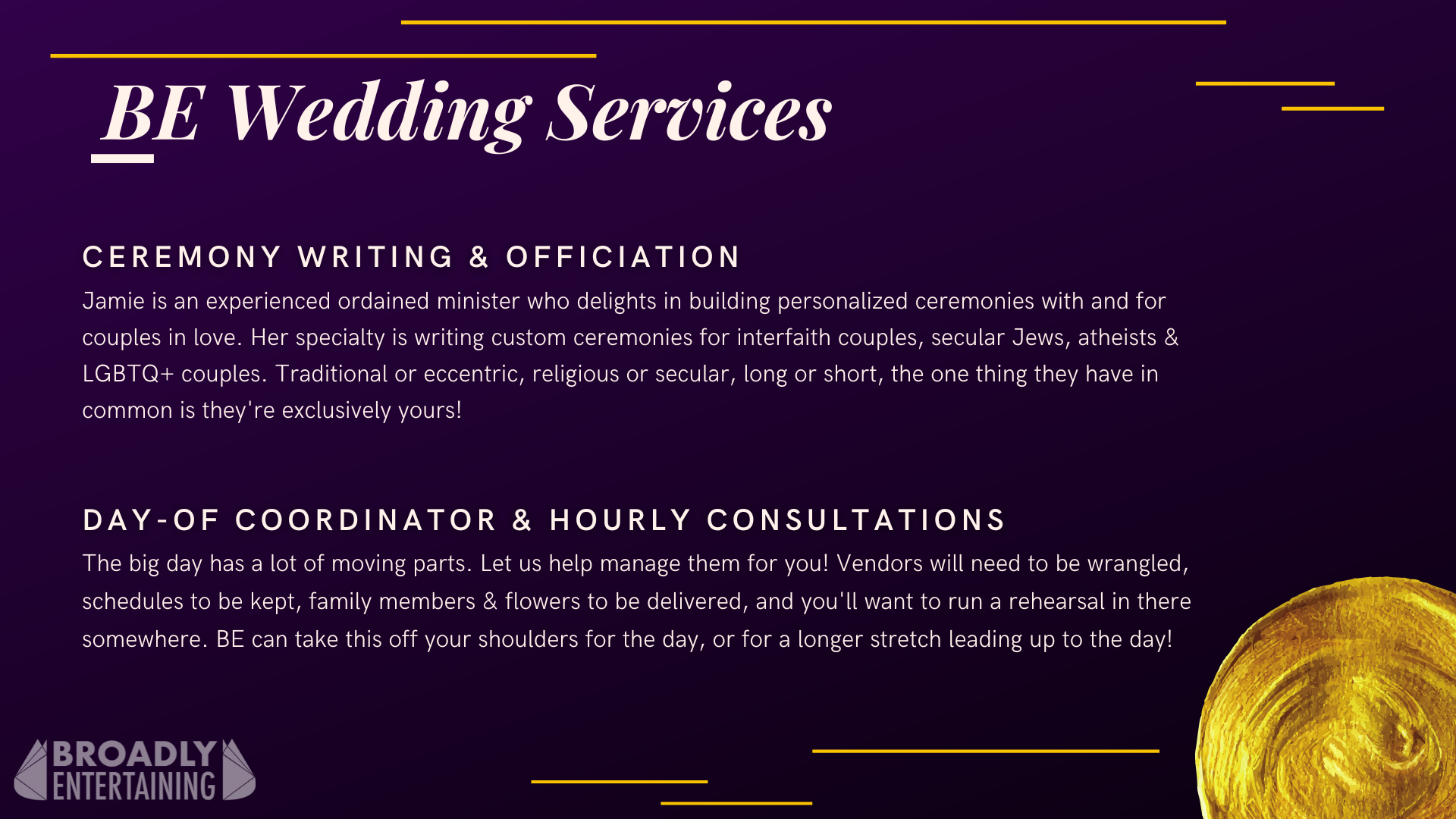 BE Wedding Services - title page
