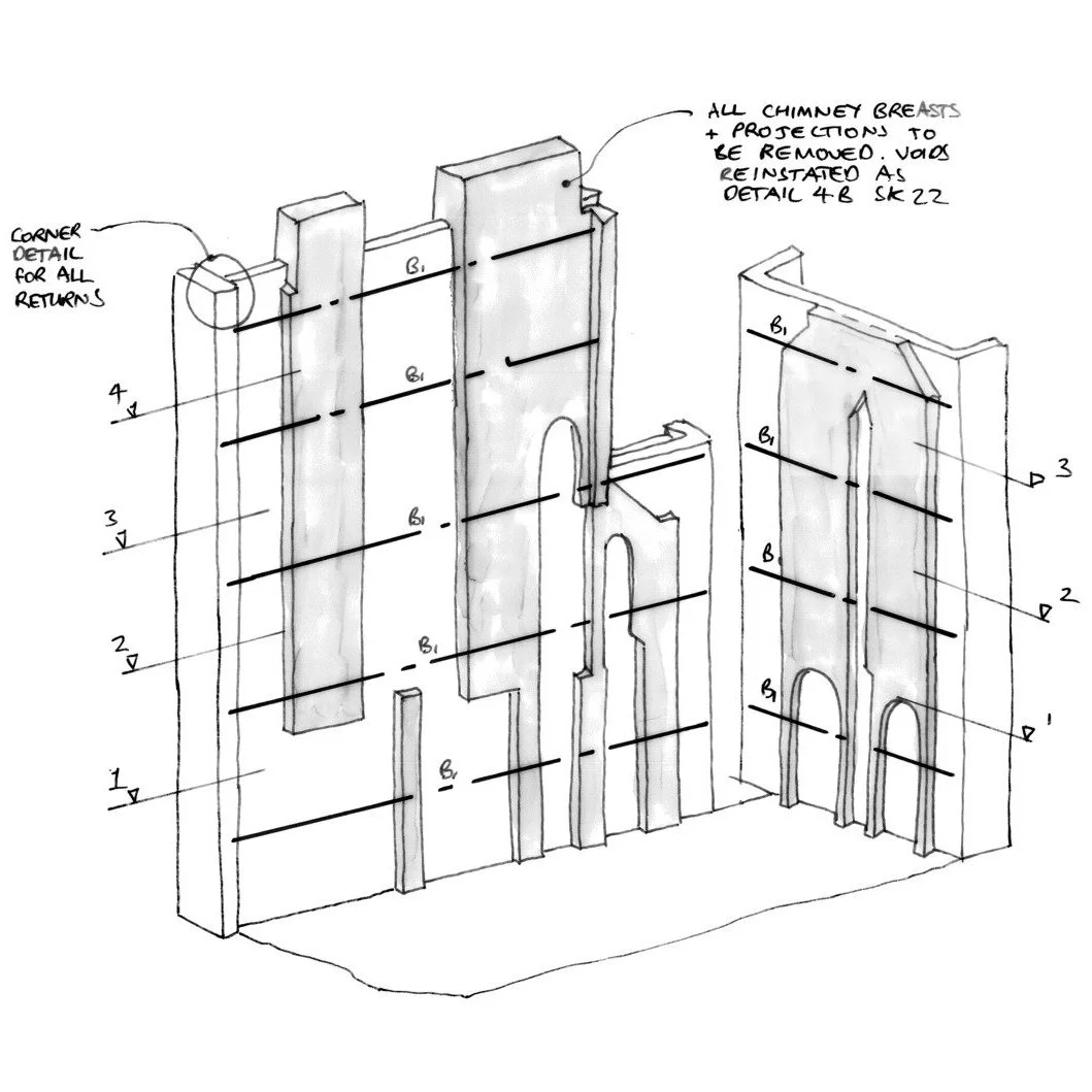 Webb Yates sketch showing site preparation