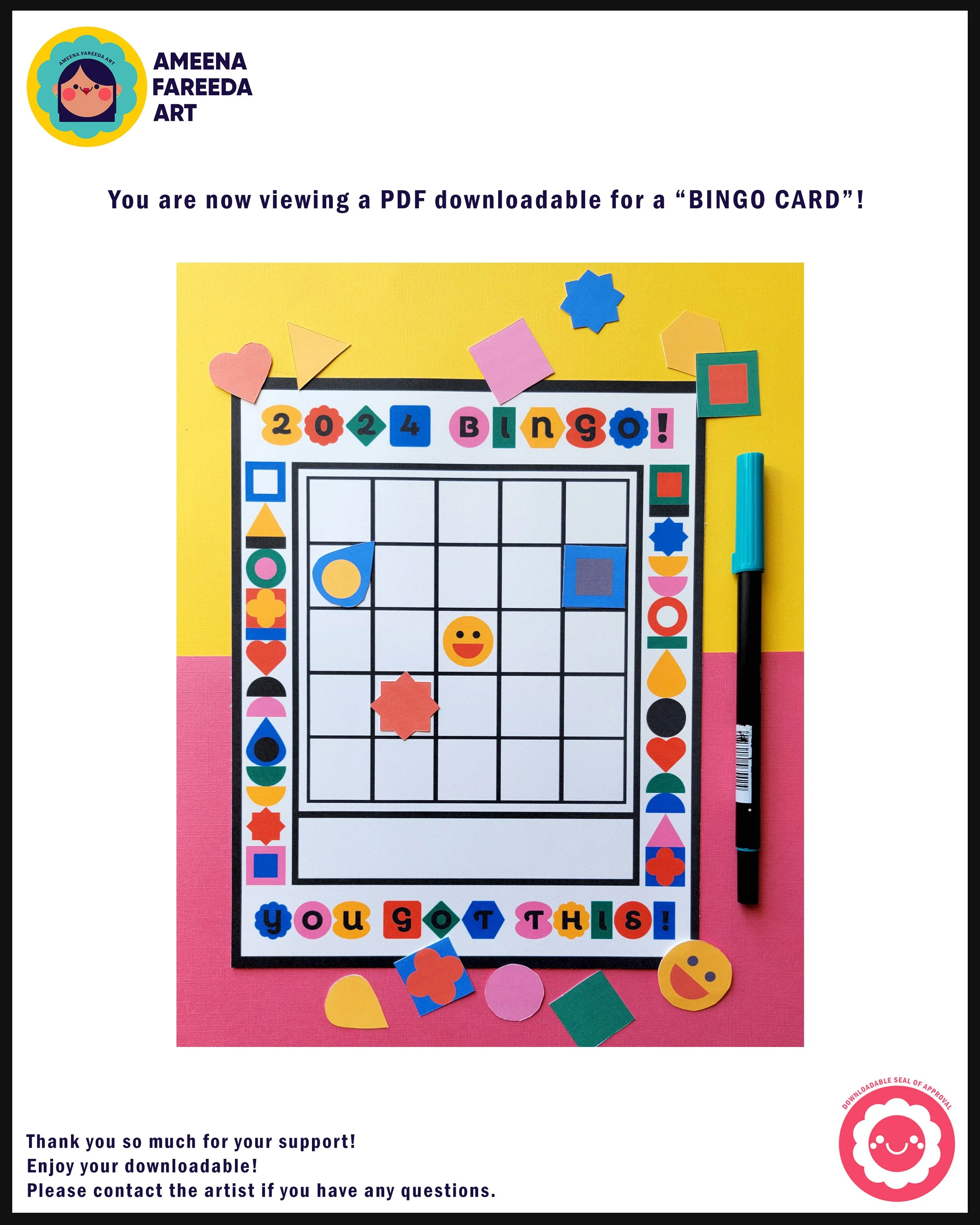 Bingo Board Downloadable — Ameena Fareeda Art