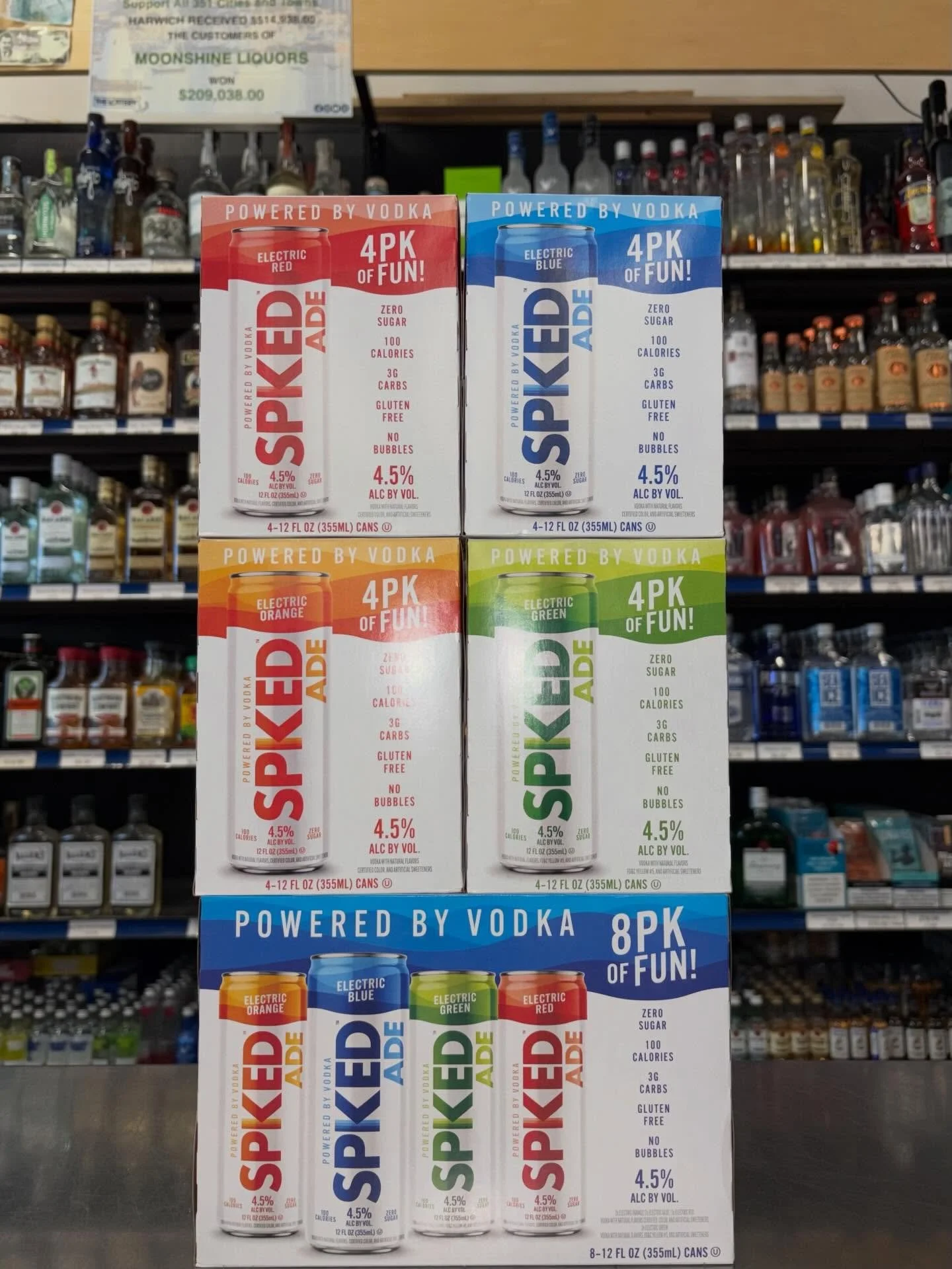 New in the cooler ⚡️
SpikedAde has officially landed at Moonshine &mdash; bold flavors, vodka-powered, and ready for summer 🍊🫐🍏🍒

#MoonshineLiquors #NewArrival #SpikedAde #CapeCod #ReadyToDrink