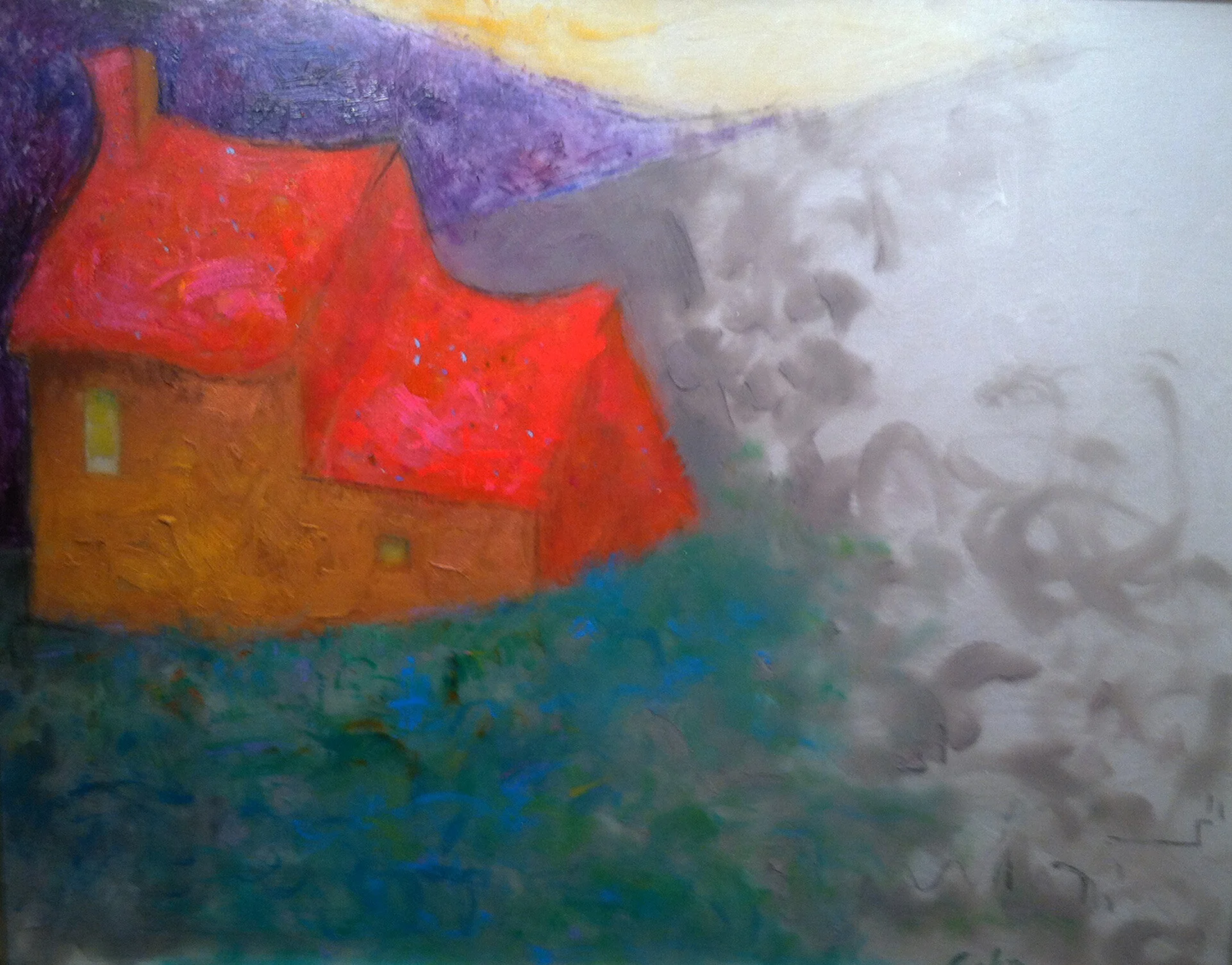 ENSHRINING THE COLOR RED Acrylic and Pastel, 32 x 38 - SOLD -