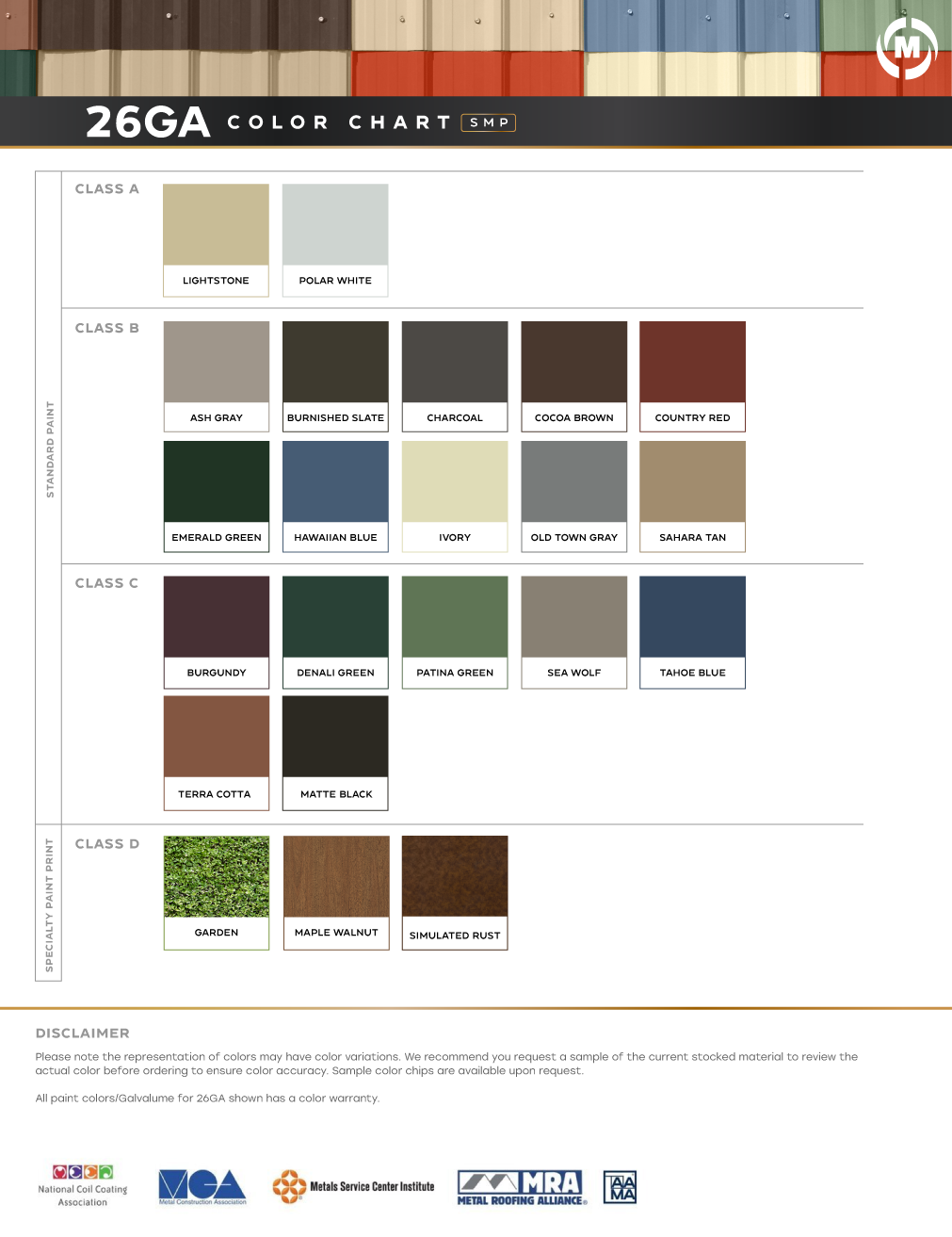 Color Chart - 26 Gauge — Metroll
