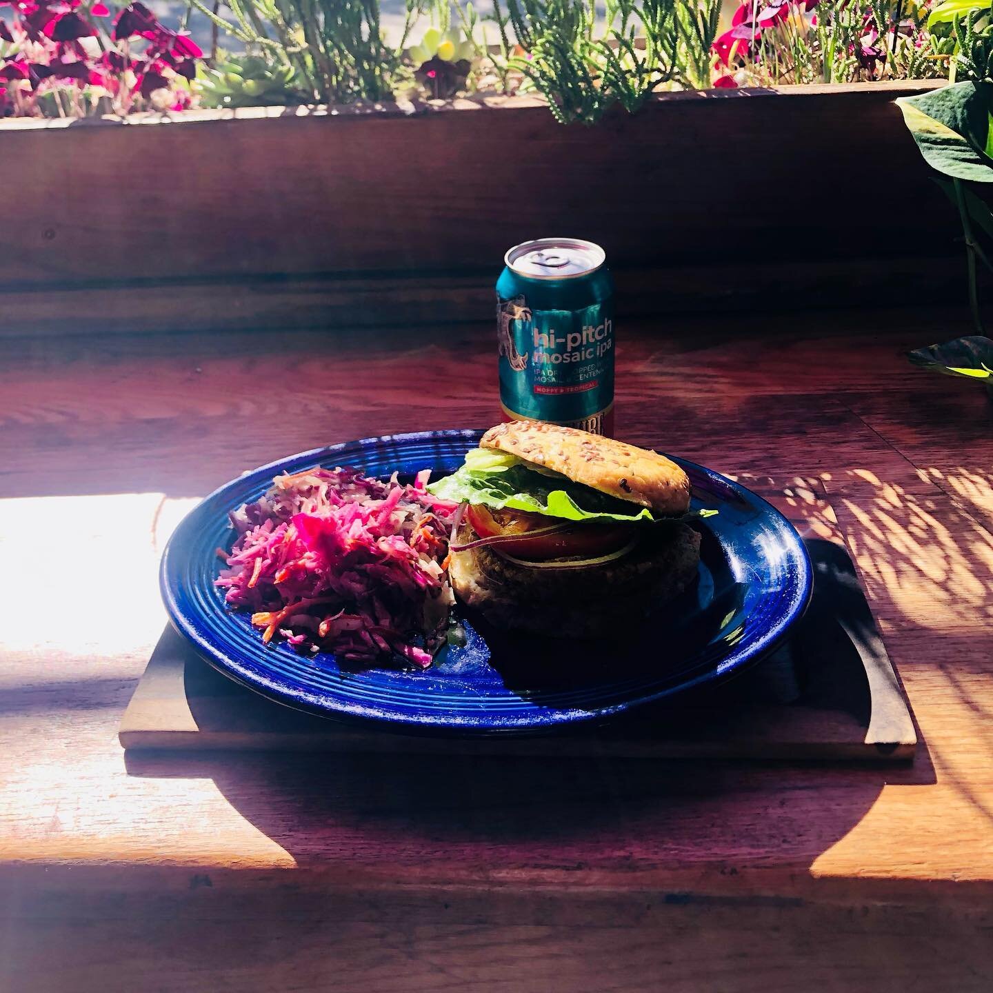 Don&rsquo;t miss out on our Wednesday special! $12.00 for our hand-pattied veggie burger &amp; a can of beer or kombucha, to-go! #ashevillefood #828isgreat #vegeterianburger