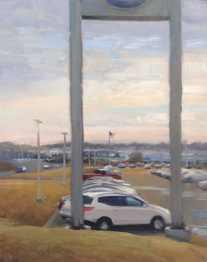   Beautiful Sky (Car Dealership) , 16 x 12" oil on panel, 2013 