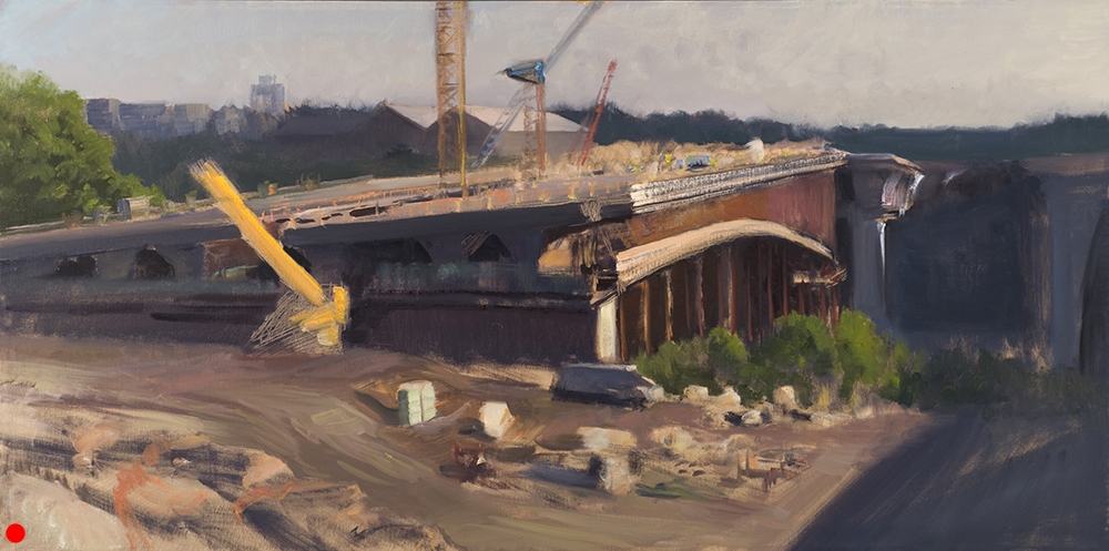   Sunrise on the Bridge’s East Side (unfinished)  18 x 36 oil on canvas. In private collection 