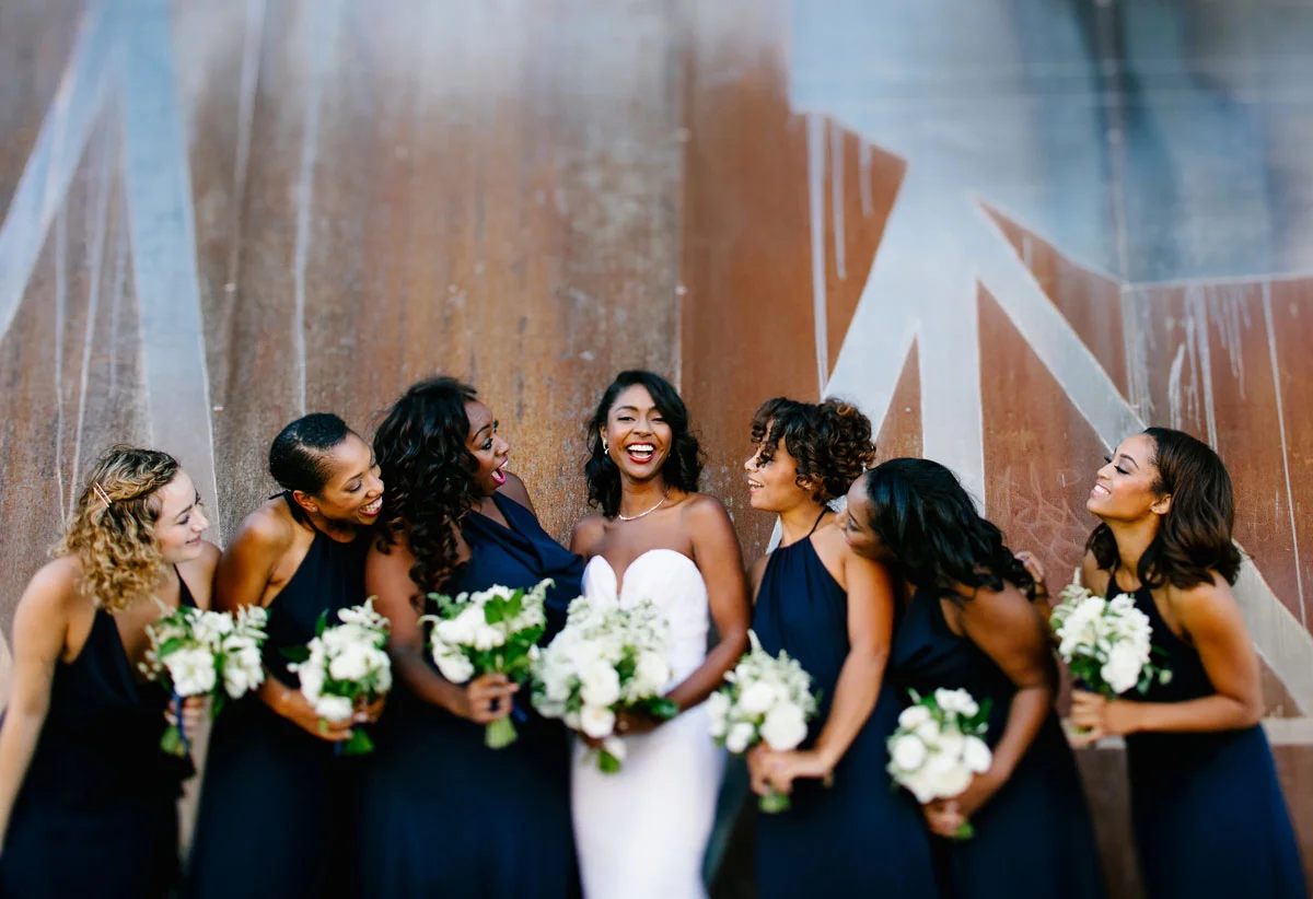 The bride and her bridesmaids at the wedding reception