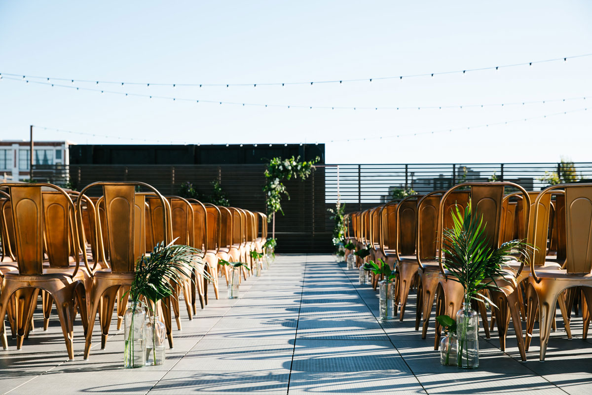 Wedding ceremony venue set up on the rooftop