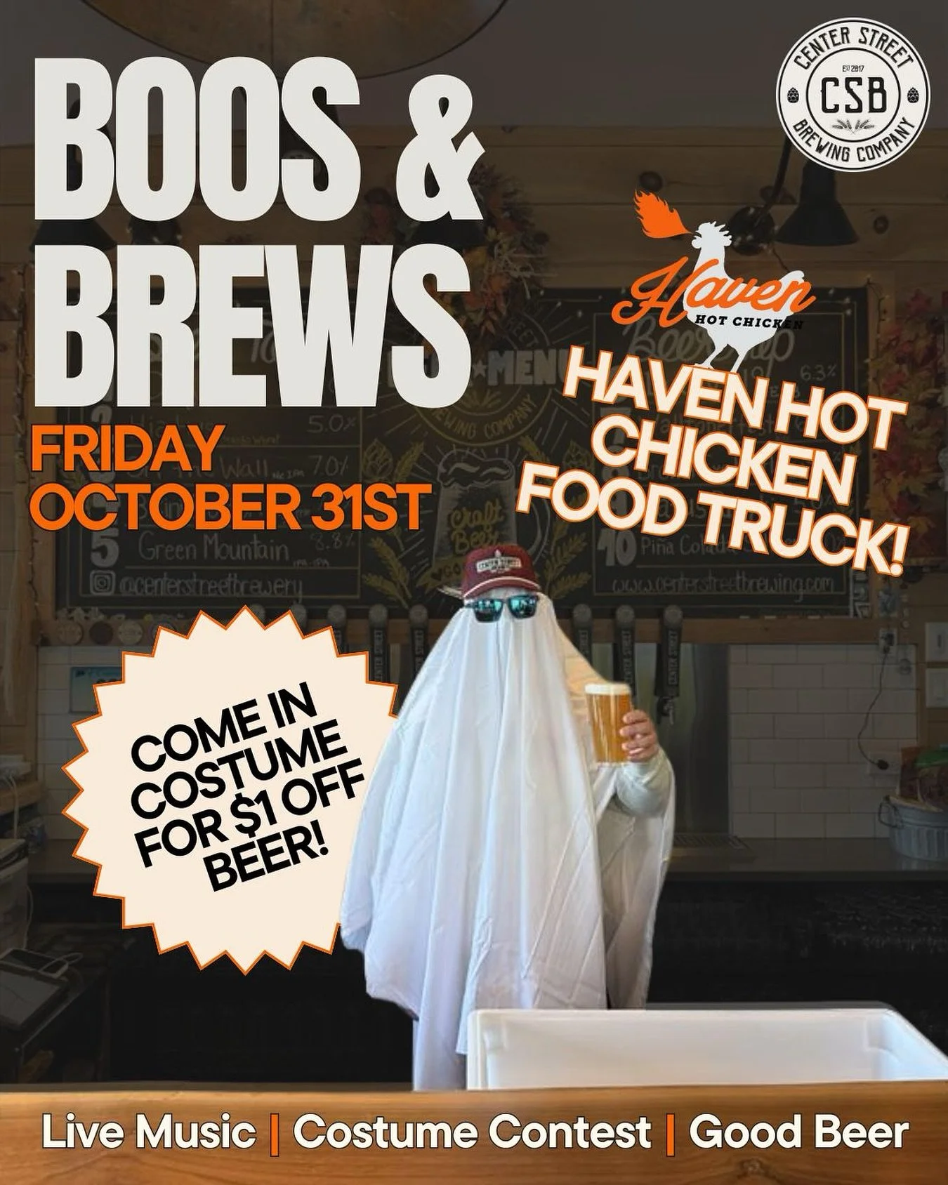 Need Halloween plans? 👻🎃 

We are throwing the Halloween Party of the century. Live music, costume contest, good beer &amp; a visit from @havenhotchicken food truck! 🍻🔥

Comment your costume below! (If you show up in costume to the party you get 