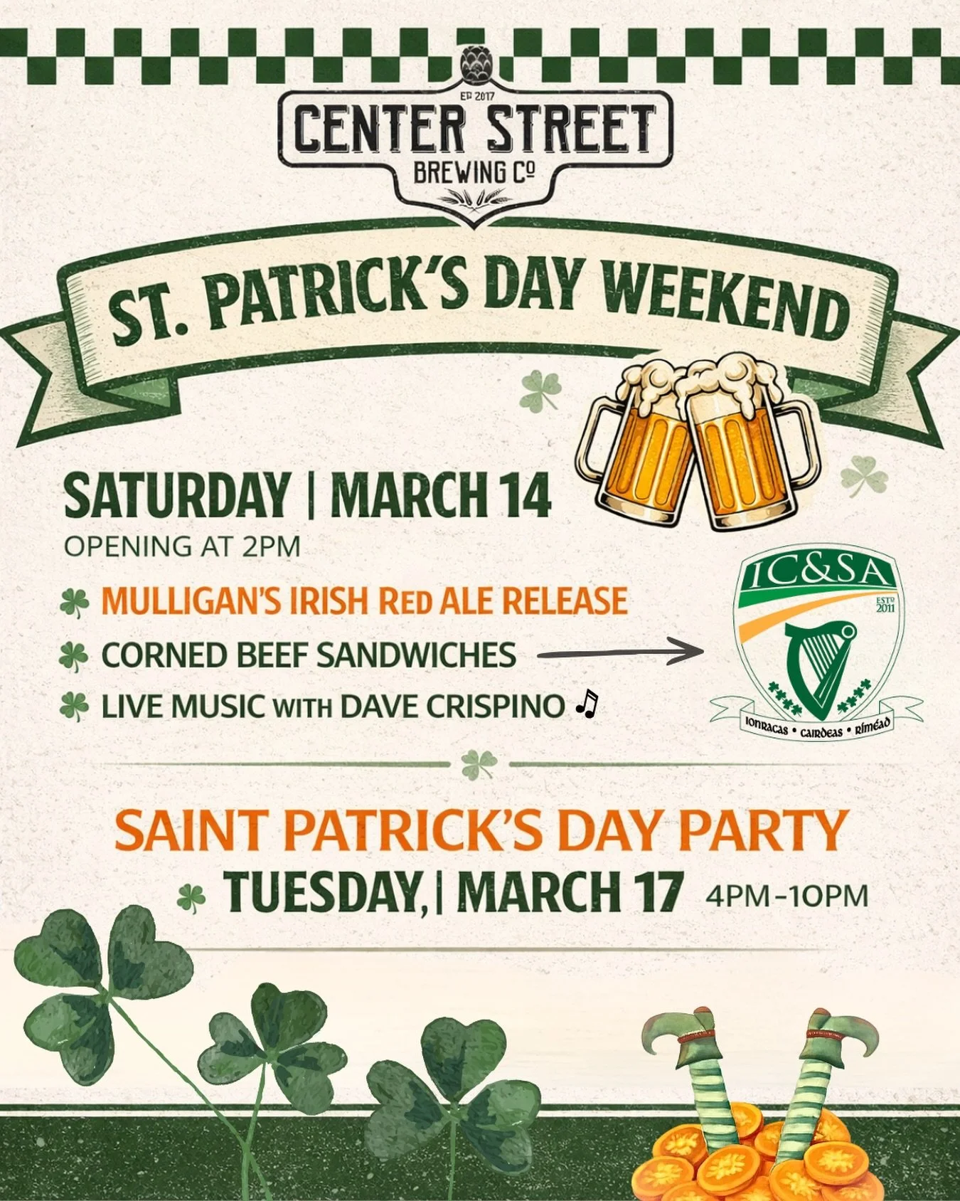 WHO&rsquo;S READY TO PATTY! (get it) 🍀🍺

Join us Saturday, March 14th for the release of Mulligan&rsquo;s Irish Red Ale! A tasty beer made with the help of @icsaofsouthernct 🍀 The Irish Club will also be here making Corned Beef Sandwiches 😋 

NOT