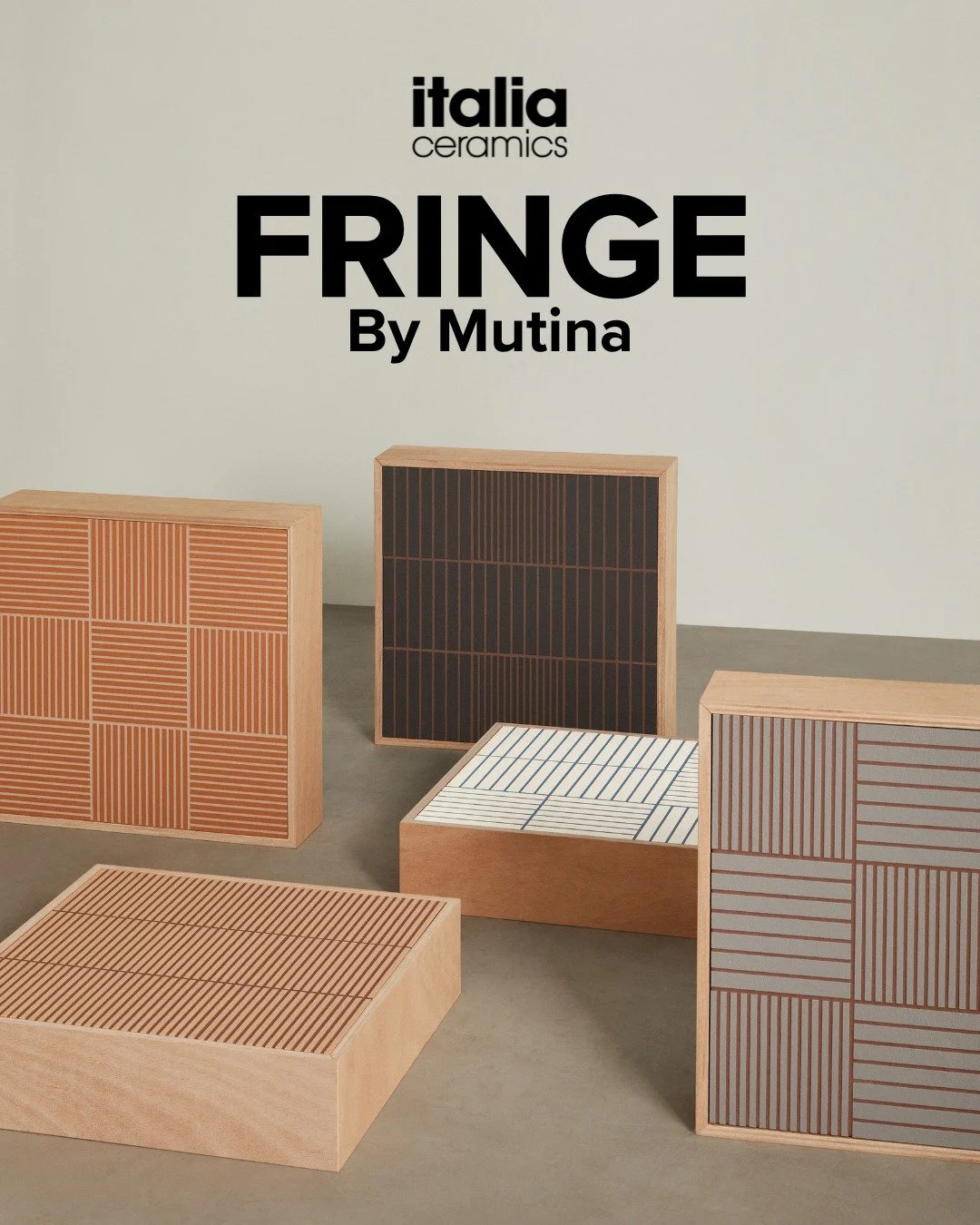 𝗙𝗿𝗶𝗻𝗴𝗲 𝗯𝘆 𝗠𝗶𝗰𝗵𝗮𝗲𝗹 𝗔𝗻𝗮𝘀𝘁𝗮𝘀𝘀𝗶𝗮𝗱𝗲𝘀

Direct from Italy, this collection is defined by engraved parallel lines that form subtle, fabric-like patterns. The 123x123 mm size and five colour options allow flexible floor &amp; wall 