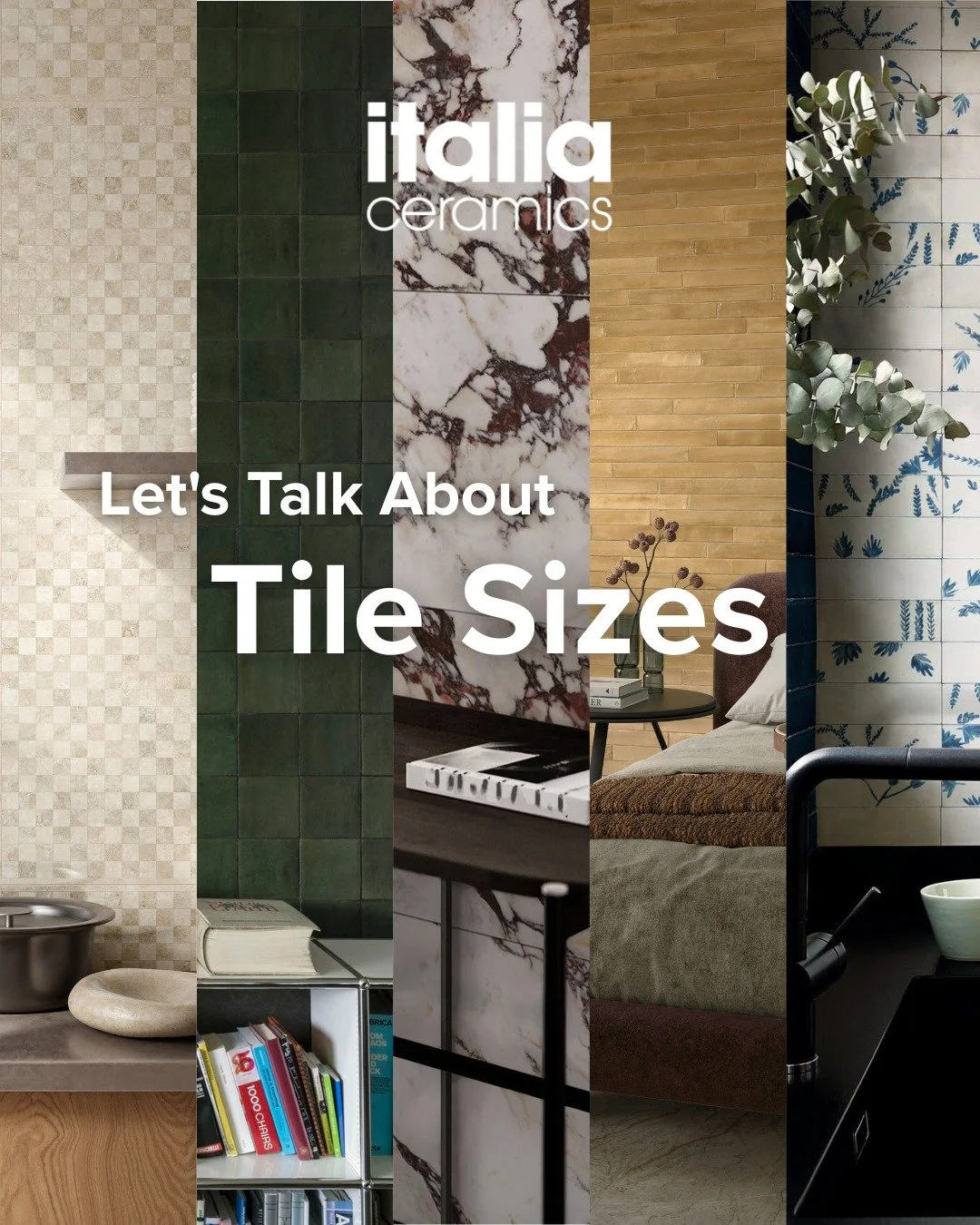 𝗦𝗺𝗮𝗹𝗹, 𝗺𝗲𝗱𝗶𝘂𝗺, 𝗼𝗿 𝗹𝗮𝗿𝗴𝗲 𝘁𝗶𝗹𝗲𝘀? 𝗘𝗹𝗲𝘃𝗮𝘁𝗲 𝘆𝗼𝘂𝗿 𝘀𝗽𝗮𝗰𝗲 𝘄𝗶𝘁𝗵 𝘁𝗵𝗲 𝗽𝗲𝗿𝗳𝗲𝗰𝘁 𝘁𝗶𝗹𝗲 𝘀𝗶𝘇𝗲.

Small tiles (up to around 300&times;300 mm) like mosaics, subways, fish-scale and kit-kat styles pack plenty o