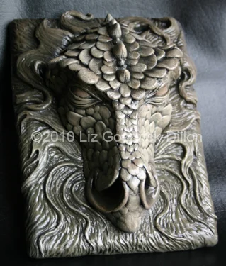 Dragon Plaque Sculpture Sculpted out of air dry clay and cast in resin then hand painted