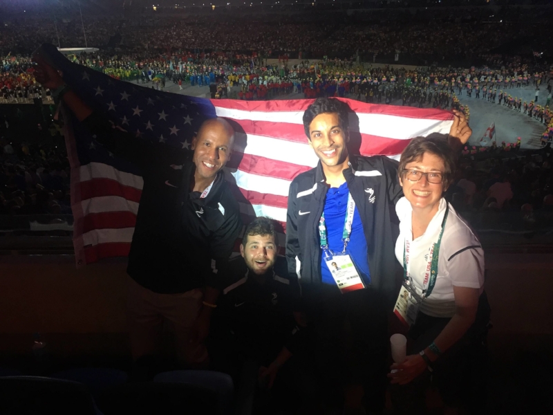 Brian Nelson, Jared Schott (standing in a hole), Manav Kumar and Brence Culp - Rio 2016 Opening Ceremony
