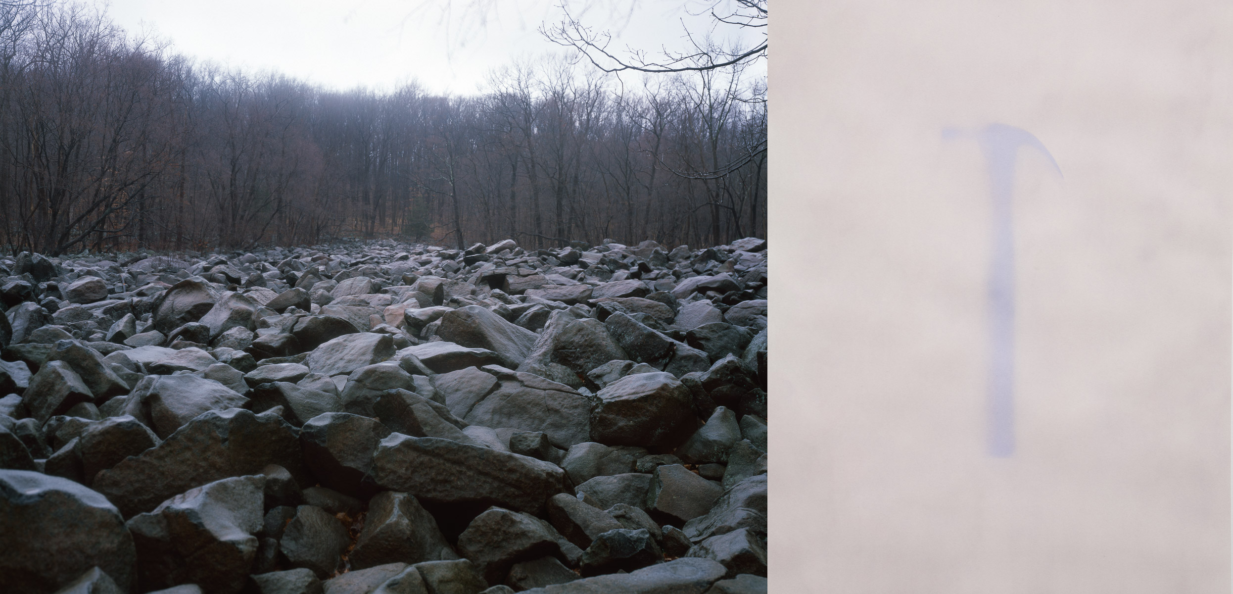    Ringing Rocks   (diptych), 2014 Left: Ringing Rocks Inkjet print 23 x 30 inches Right: Hammer Anthotype 23 x 18 inches Ed: 3 + 2AP 