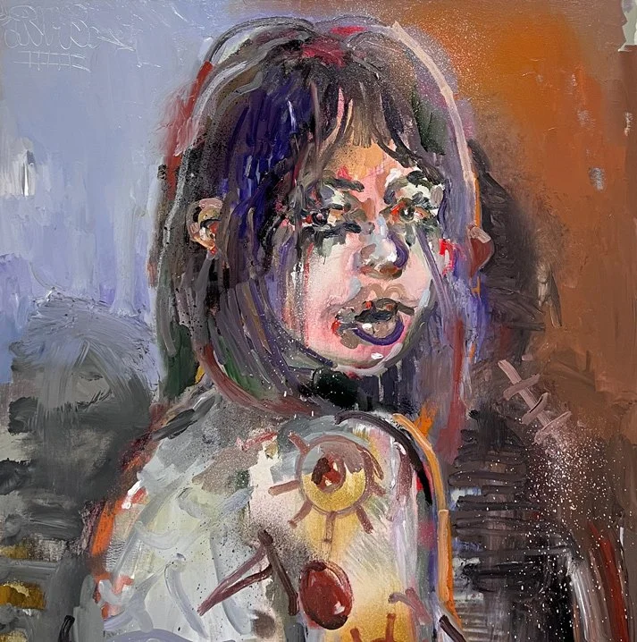 rhys viorr oil painting of a woman at the beach