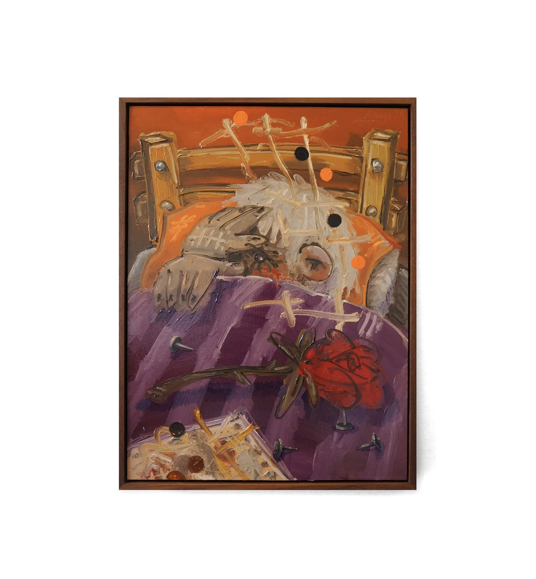 Rhys Viorr oil painting with roses for Melbourne Exhibition at Jacky Winter Gallery