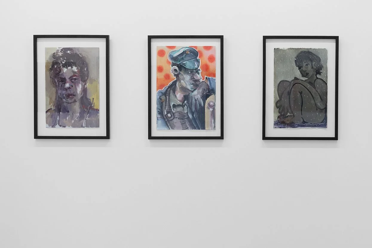 Rhys Viorr paintings on paper framed in an art gallery in Melbourne Australia