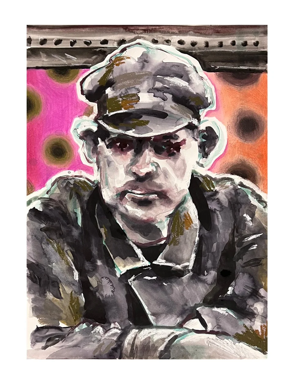rail worker portrait painted by rhys viorr in sydney australia at the art gallery
