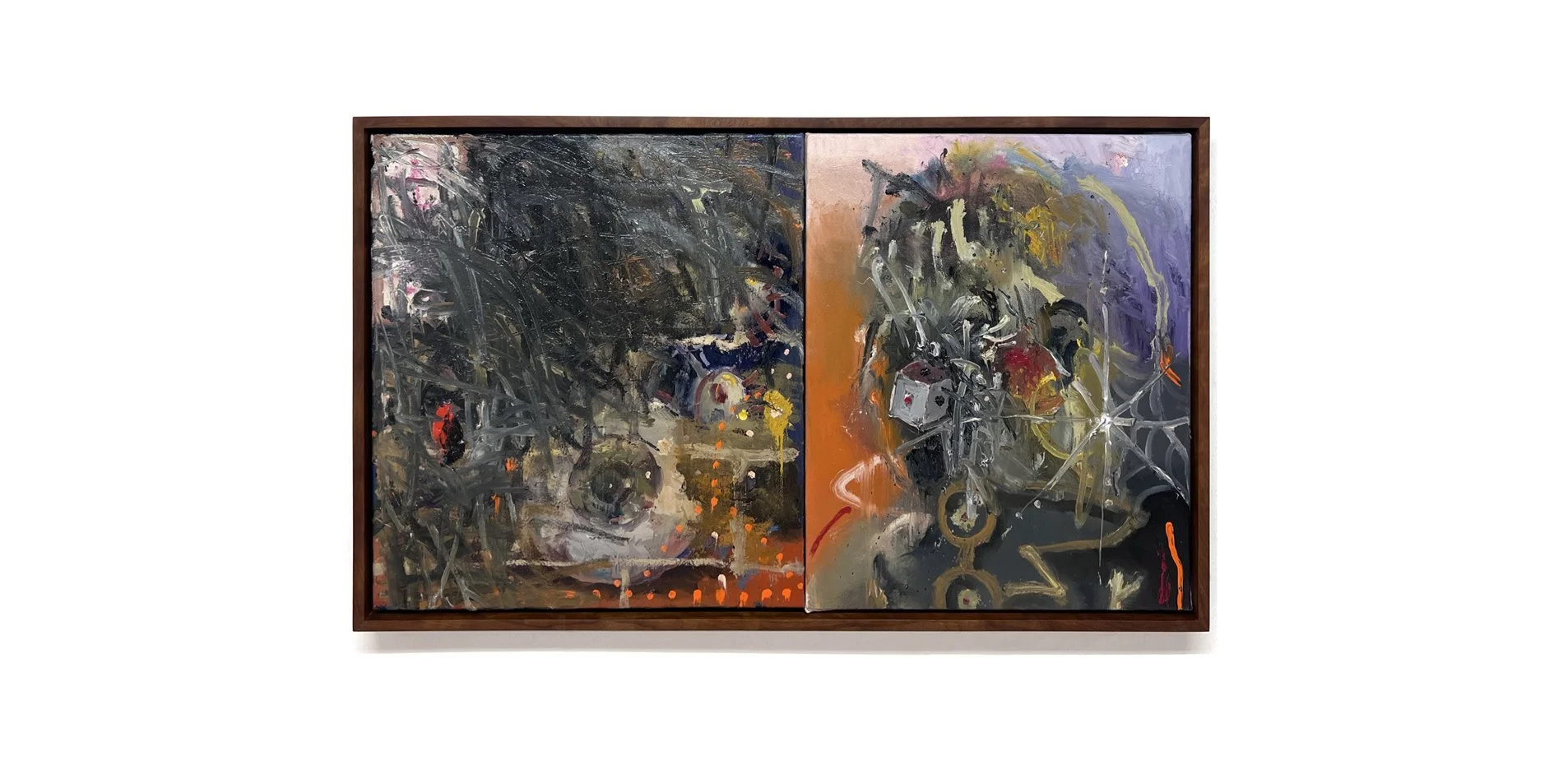 oil painting by rhys viorr on framed canvas diptych in tokyo, japan gallery