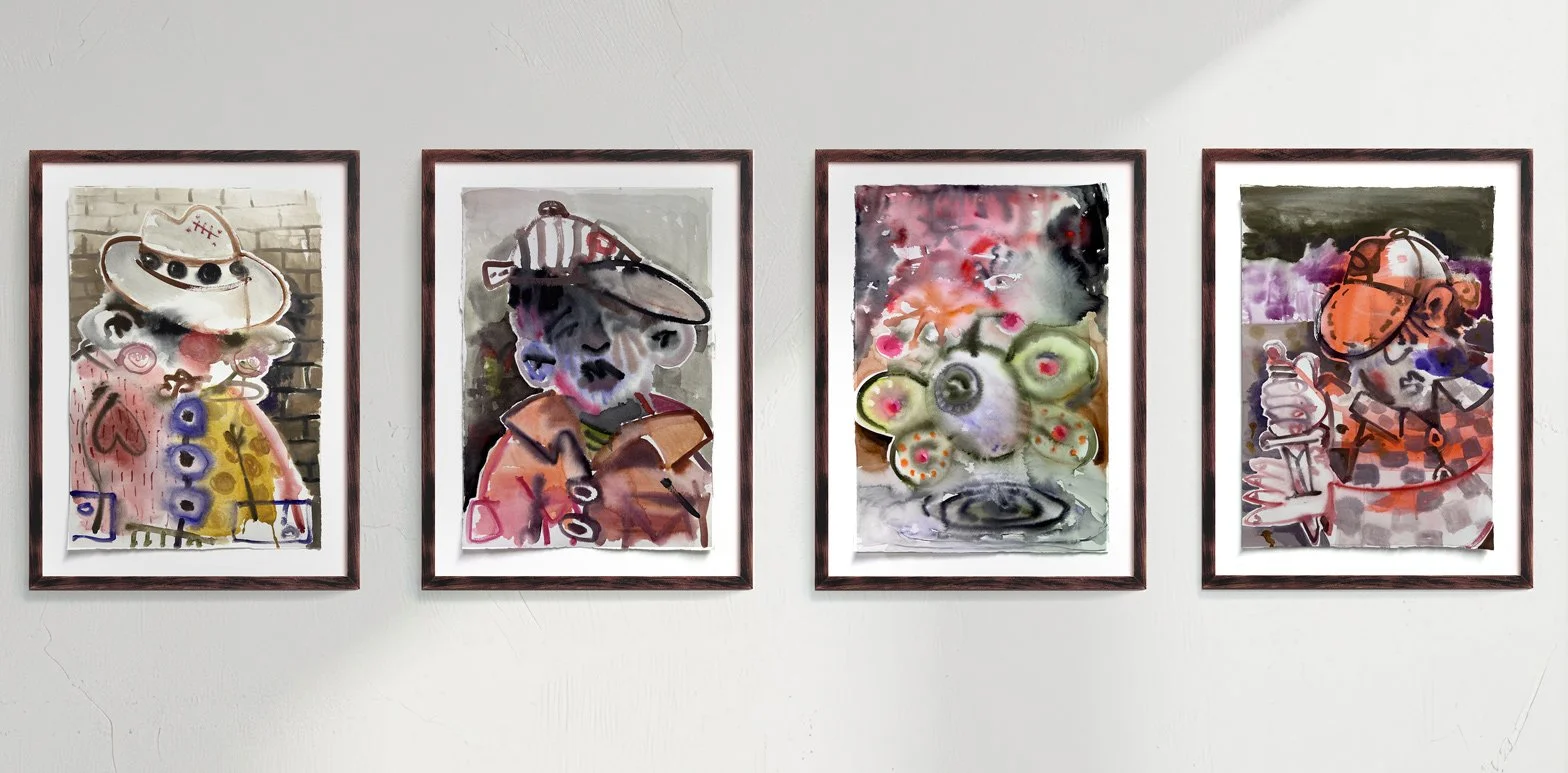 rhys viorr water colours in an art gallery