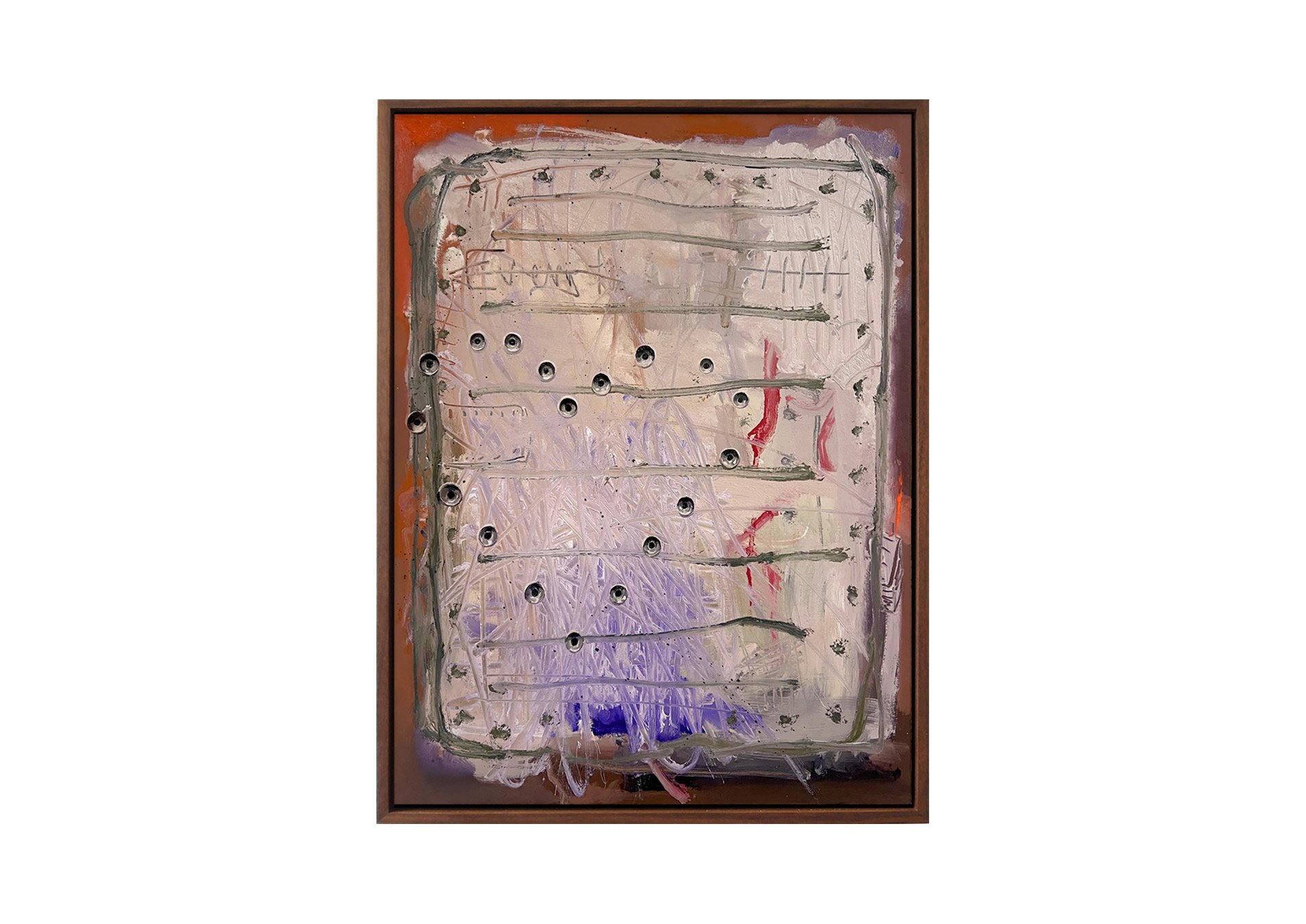 rhys viorr oil painting of love heart on timber in art exhibition