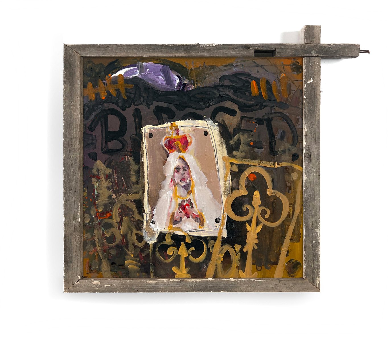painting in a hand made frame from recycled timber by rhys viorr, in Lisbon art gallery and residency