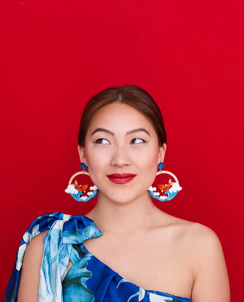 Danilova, La Vidriola, Koi Jumping in the Pond, Acrylic Earrings2.jpg
