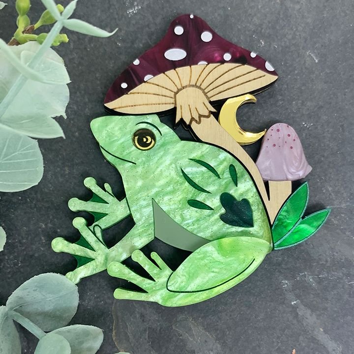 Danilova Jewellery, Peppy Chapette, Fergus Frog and the Toadstool (2023) Acrylic Brooch1.jpg