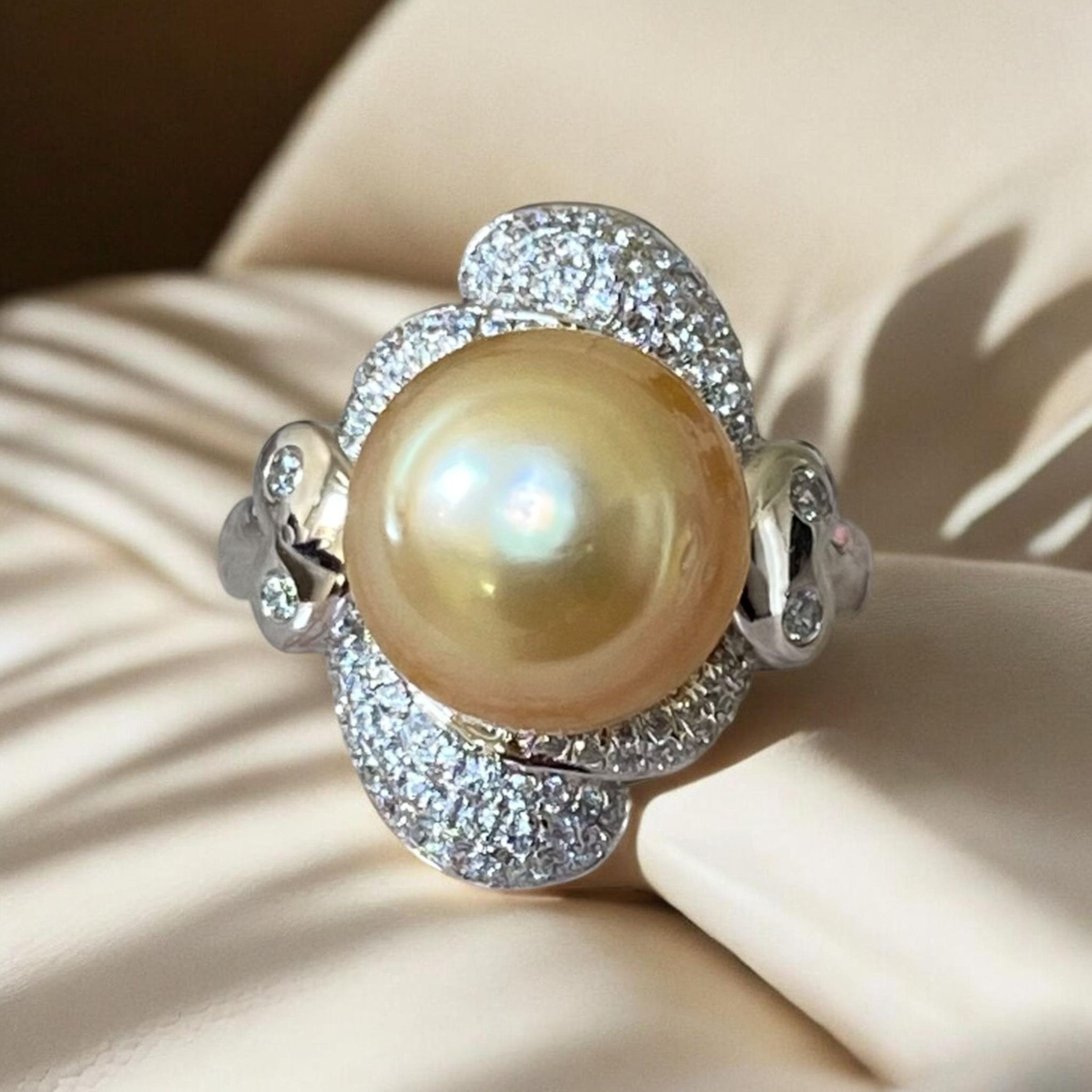 South Sea, Gold Pearl Ring in Silver Scalloped Halo Setting0.PNG