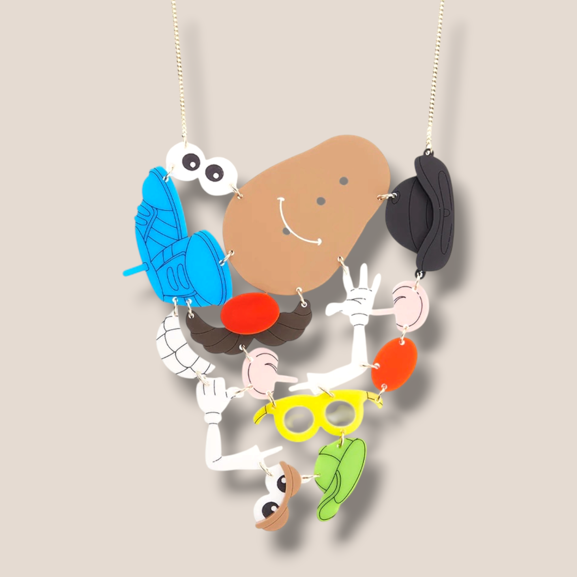 La Vidriola, All the Potato Head Parts!, Statement Acrylic Necklace