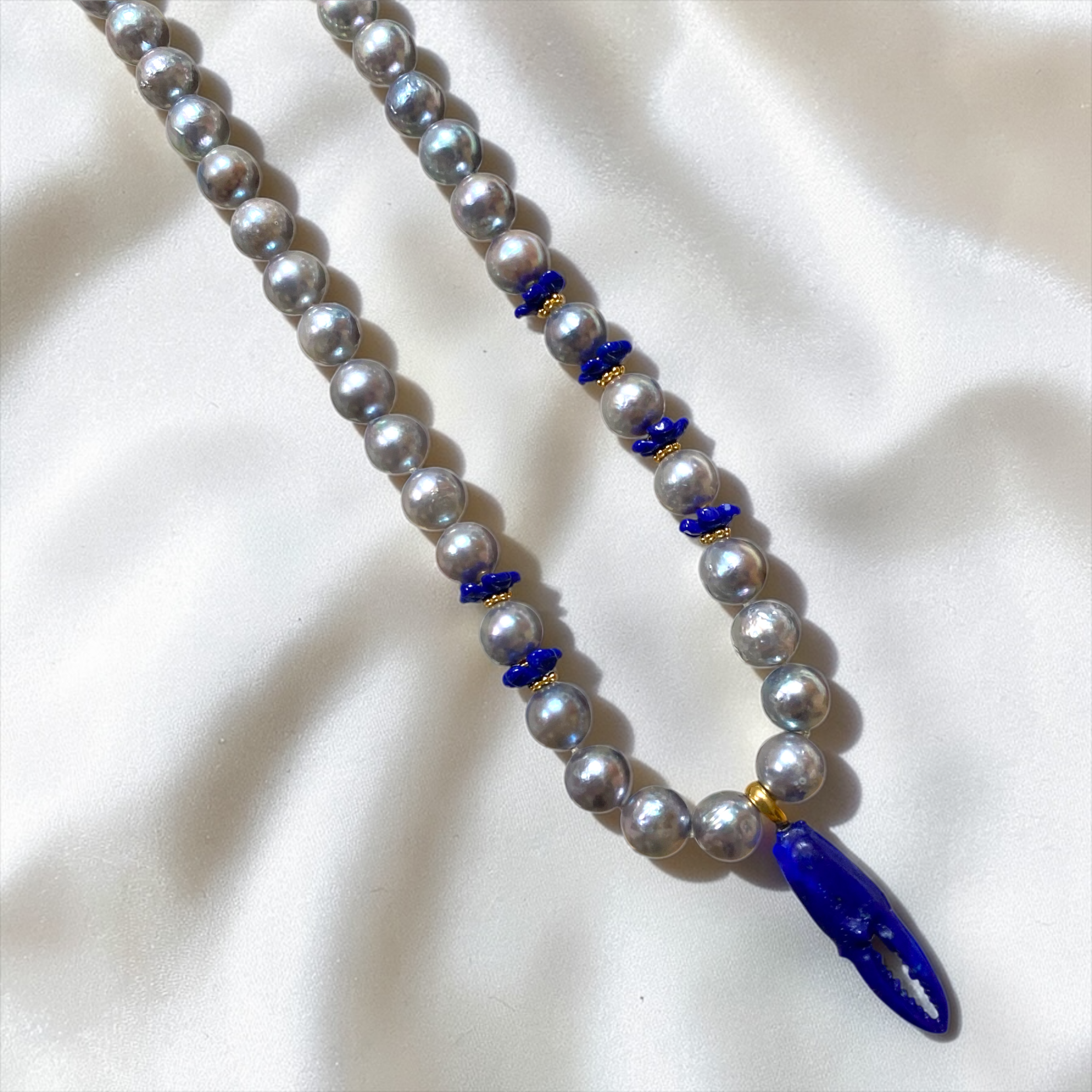 By Danilova, Blue Akoya Pearl & Lazurite Pendant, Necklace12.PNG