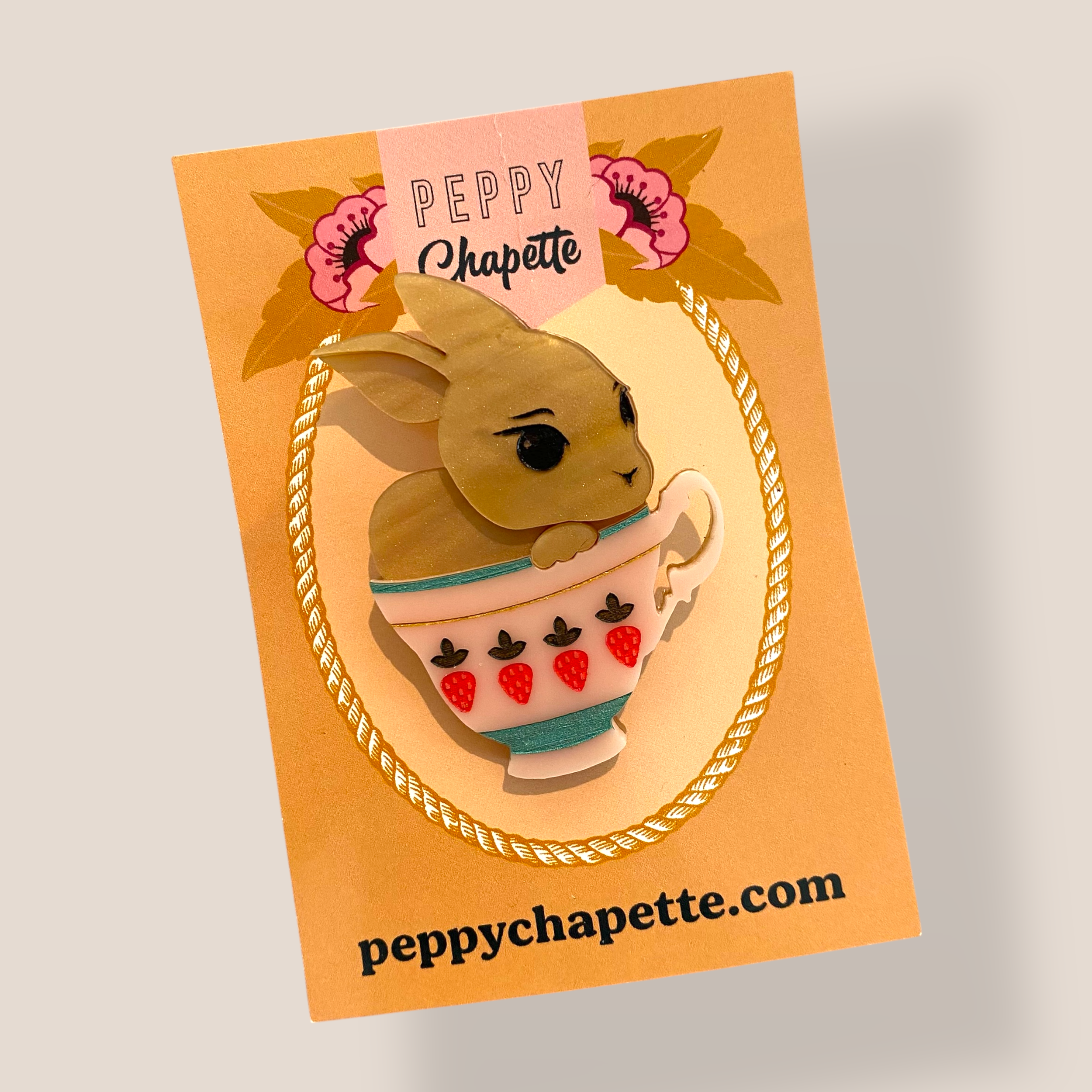 Danilova Jewellery, Peppy Chapette, Bunny Cup Betty (2021) Acrylic Brooch4.png