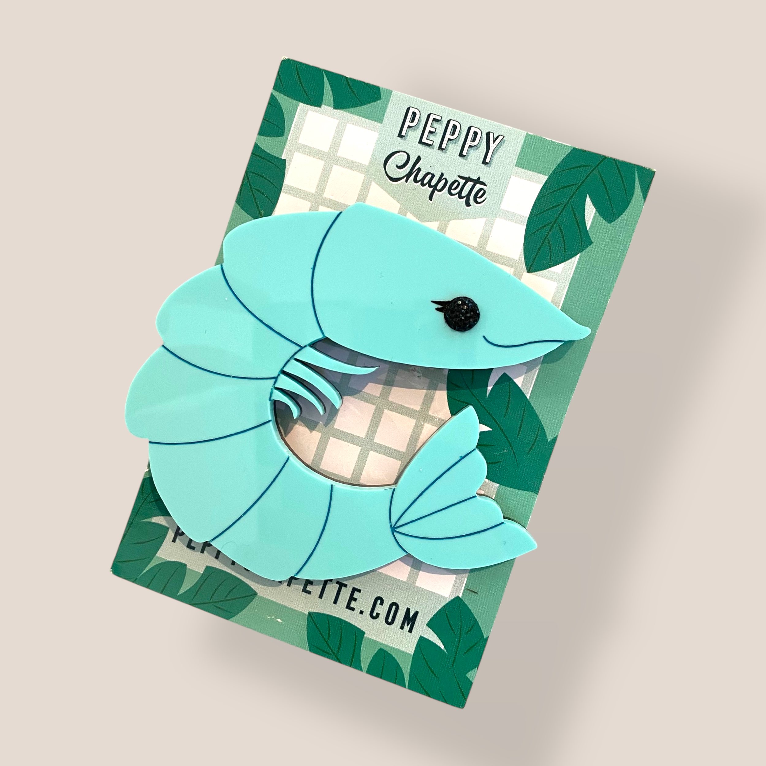 Danilova Jewellery, Peppy Chapette, Perky Prawn Pam (2019) Acrylic Brooch4.png