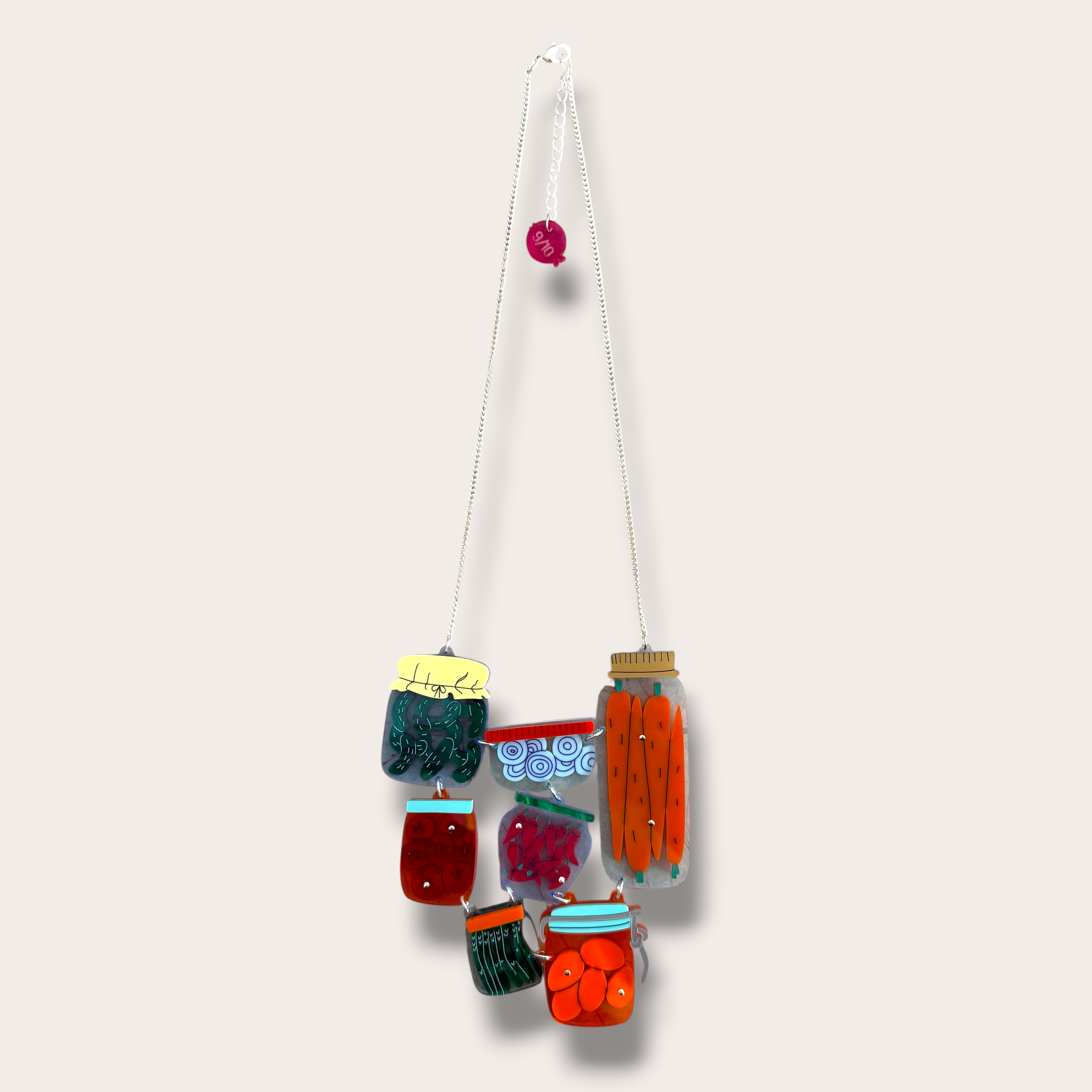 Danilova, La Vidriola, Nana's Vegetable Patch in Jars, Acrylic Necklace2.PNG
