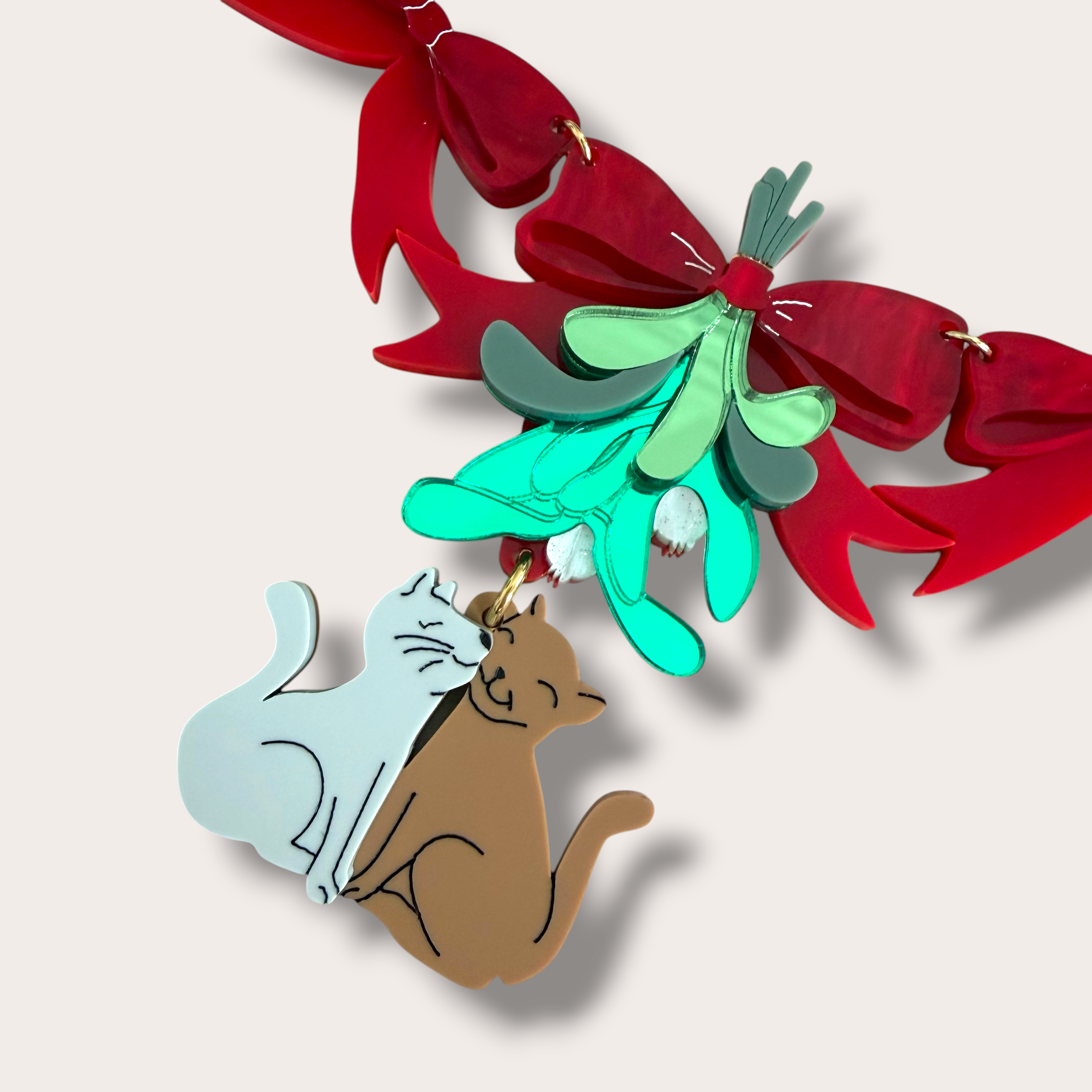 Danilova, La Vidriola, Meow:Cat Kiss Under the Mistletoe, Acrylic Necklace3.PNG