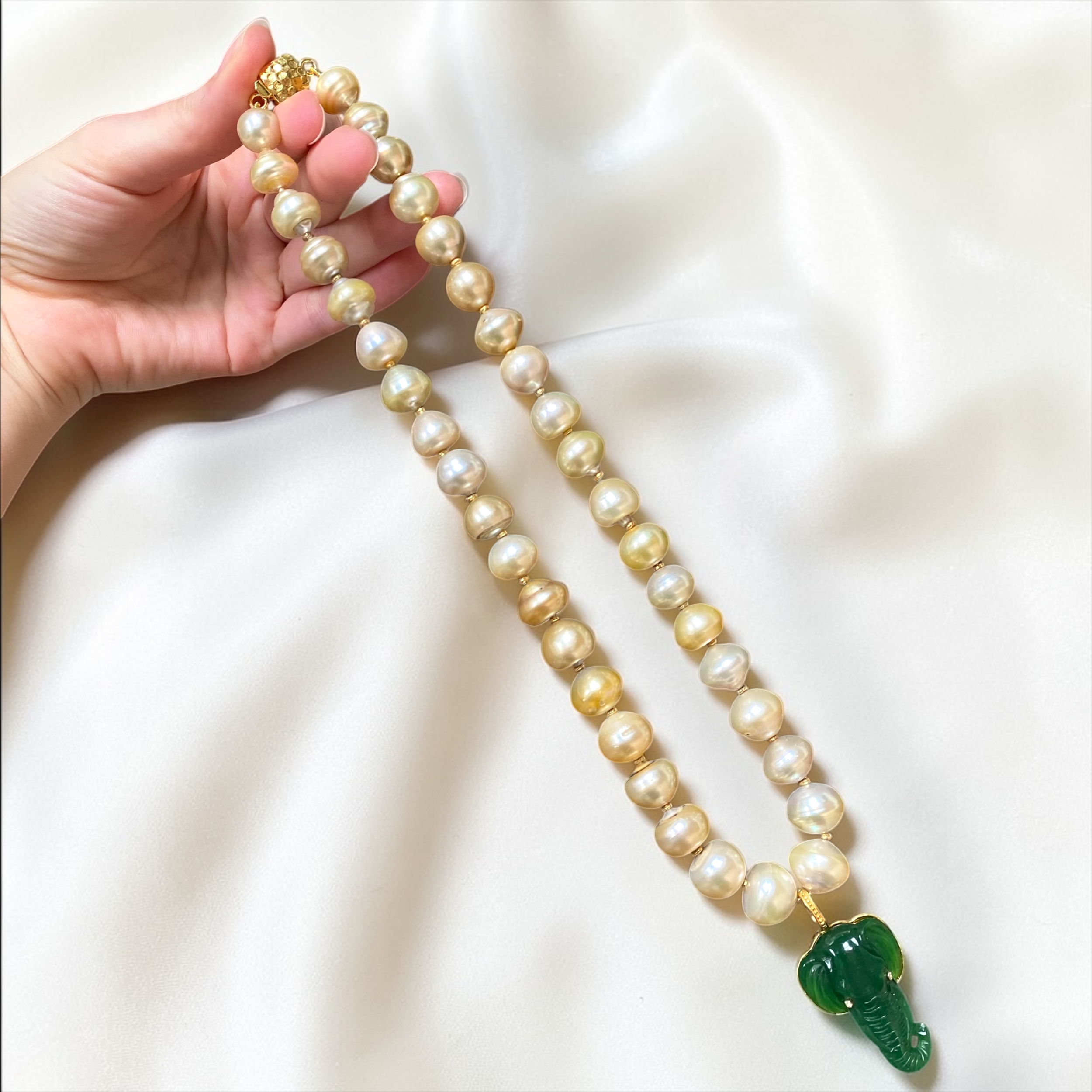 By Danilova, White Pearl, Jade & Diamond Elephant Pendant Necklace11.PNG