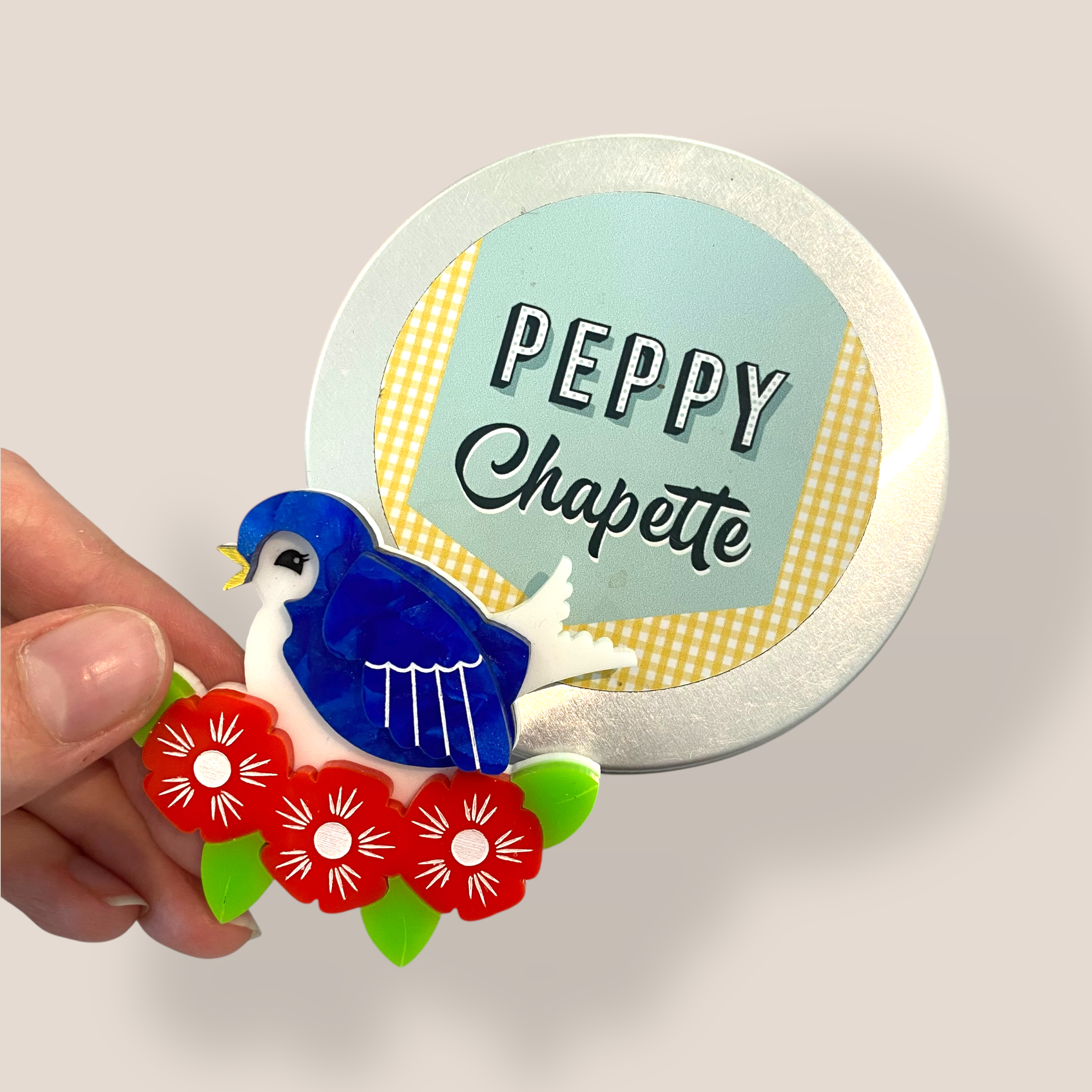 Danilova Jewellery, Peppy Chapette, Blooming Barbara Bluebird (2017) Acrylic Brooch3.png