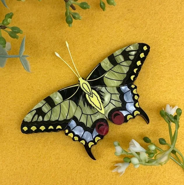 Danilova Jewellery, Peppy Chapette, Yellow Swallowtail Butterfly(2023) Acrylic Brooch1.jpg