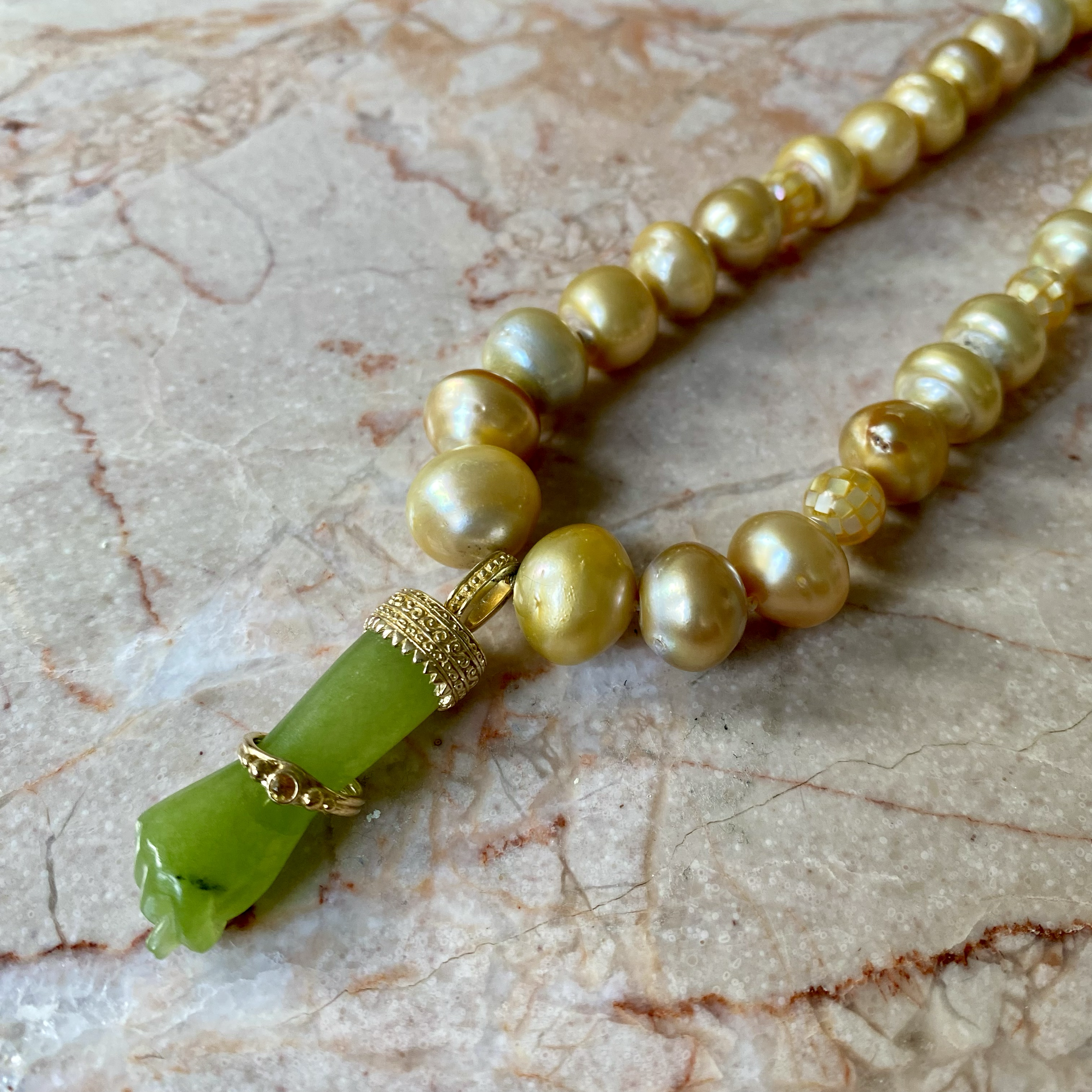By Danilova, Gold Pearl, Peridot & Yellow Sapphire Pendant Necklace6.png