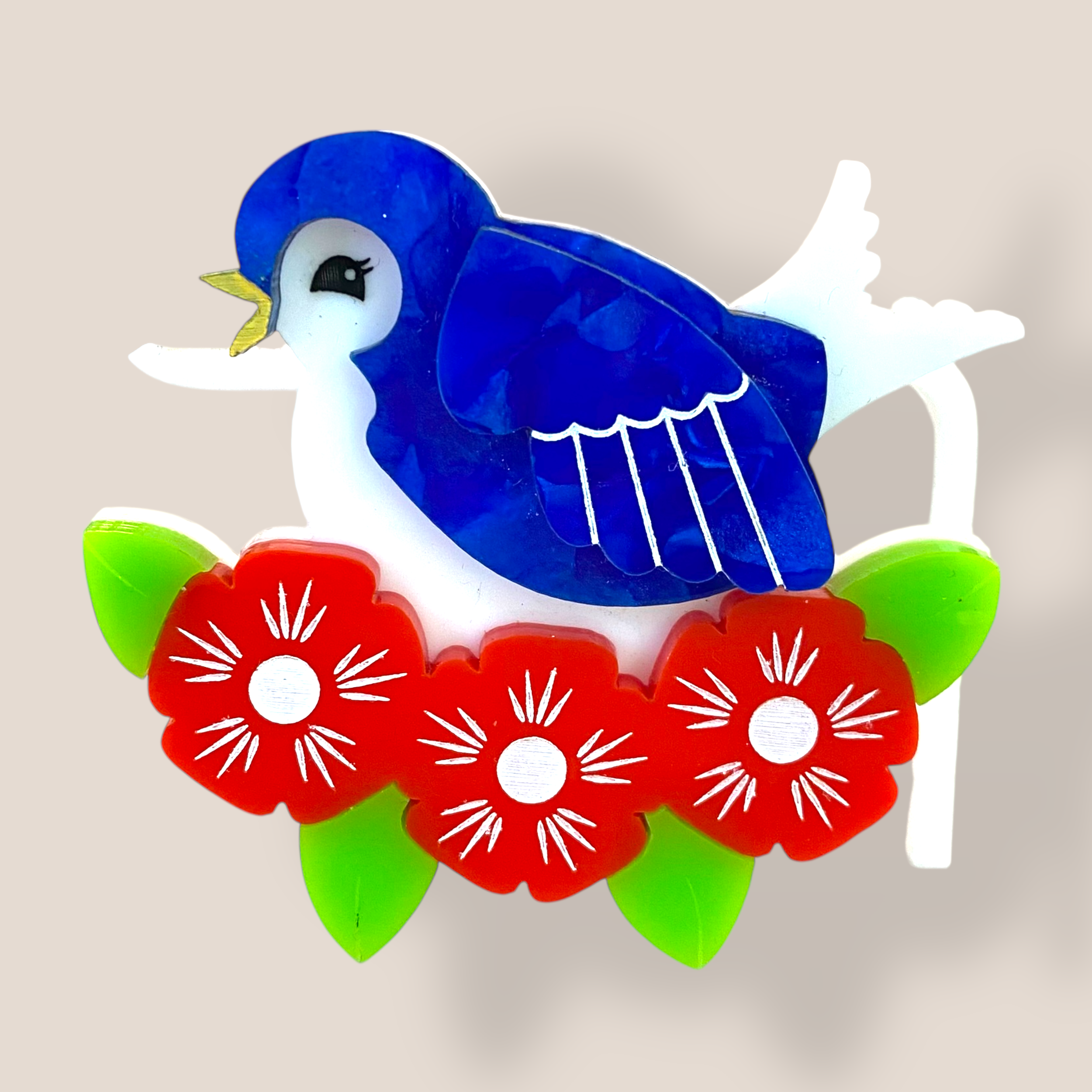 Danilova Jewellery, Peppy Chapette, Blooming Barbara Bluebird (2017) Acrylic Brooch1.png