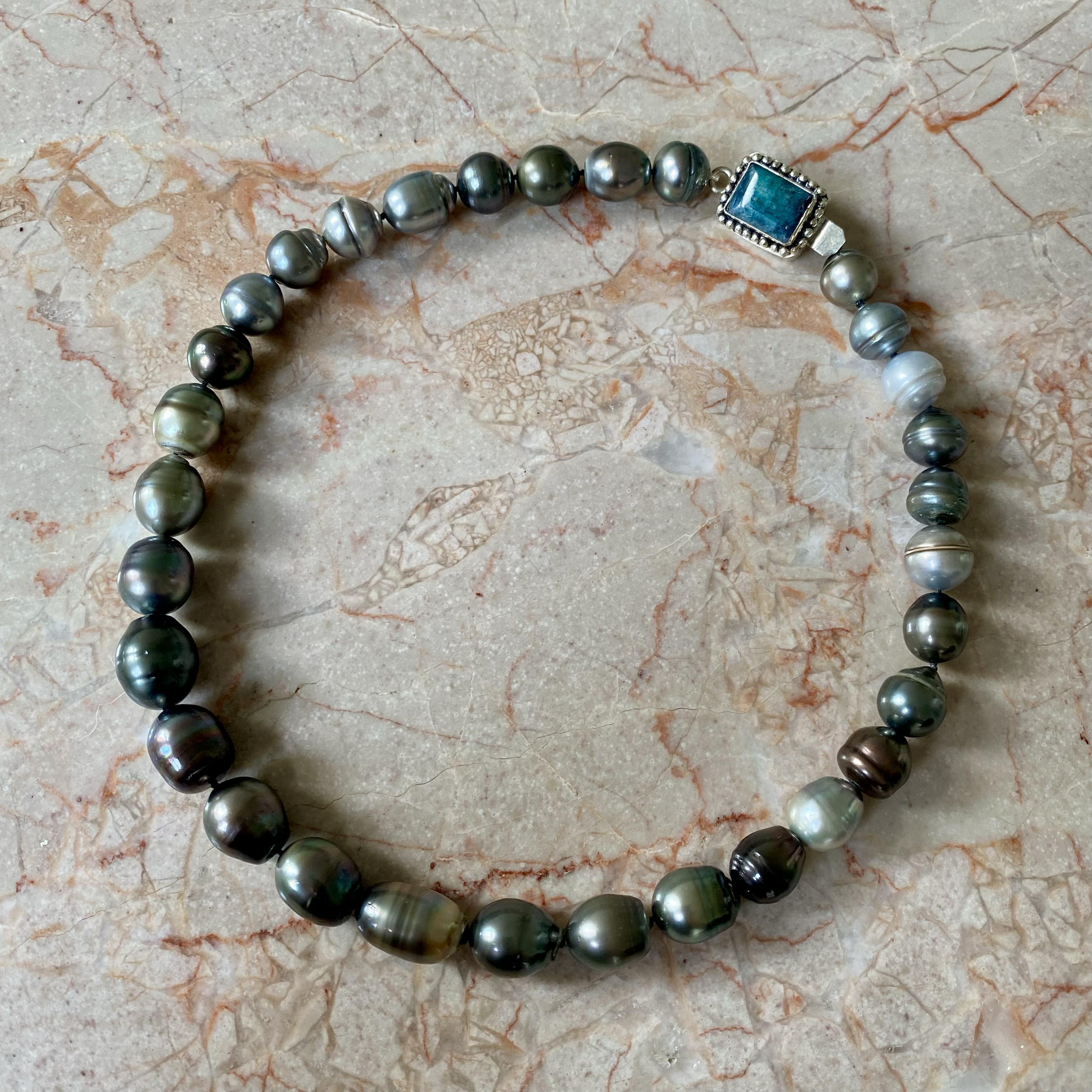 By Danilova, Dark Peacock Pearl and Gemstone Clasp Necklace9.png