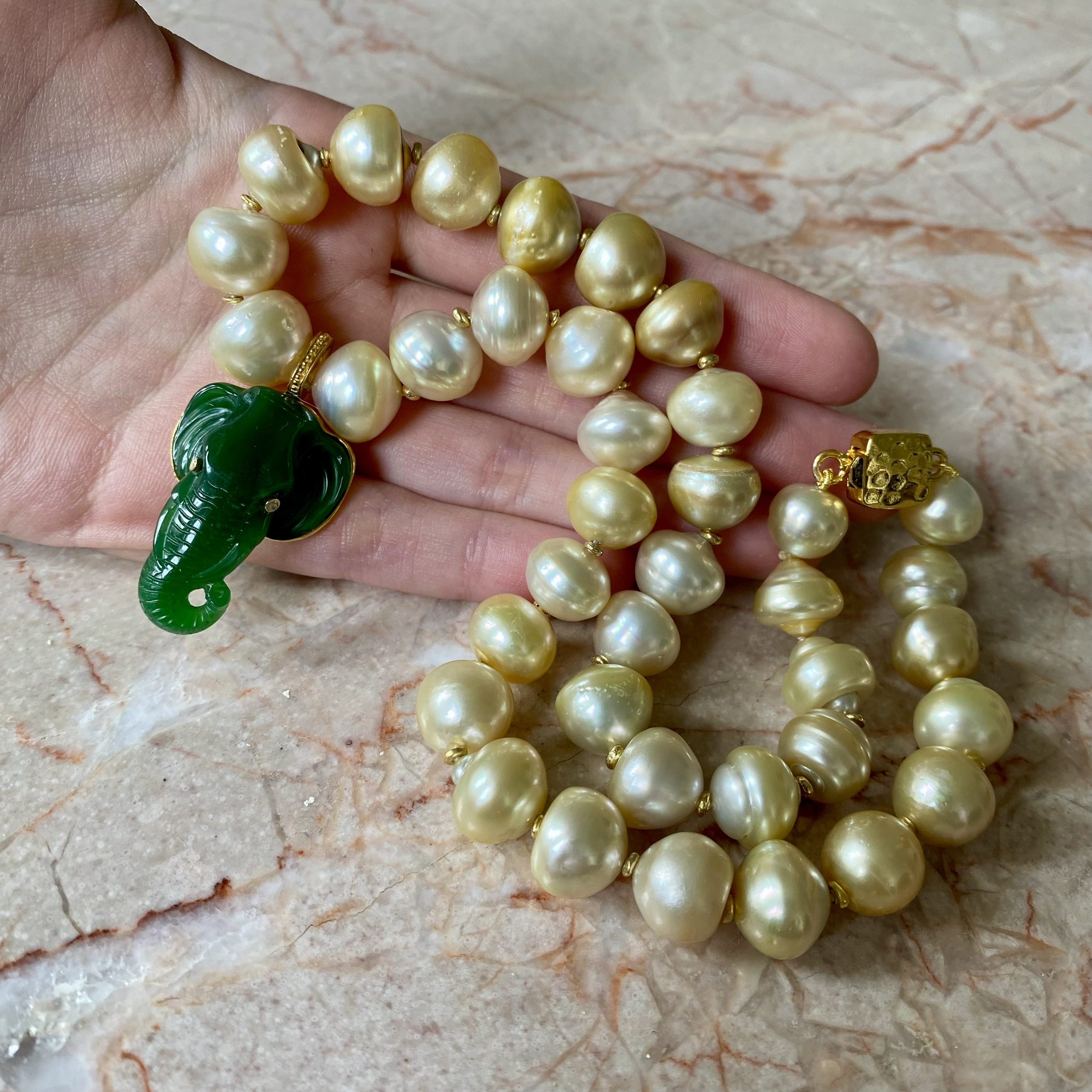 By Danilova, White Pearl, Jade & Diamond Elephant Pendant Necklace10.png