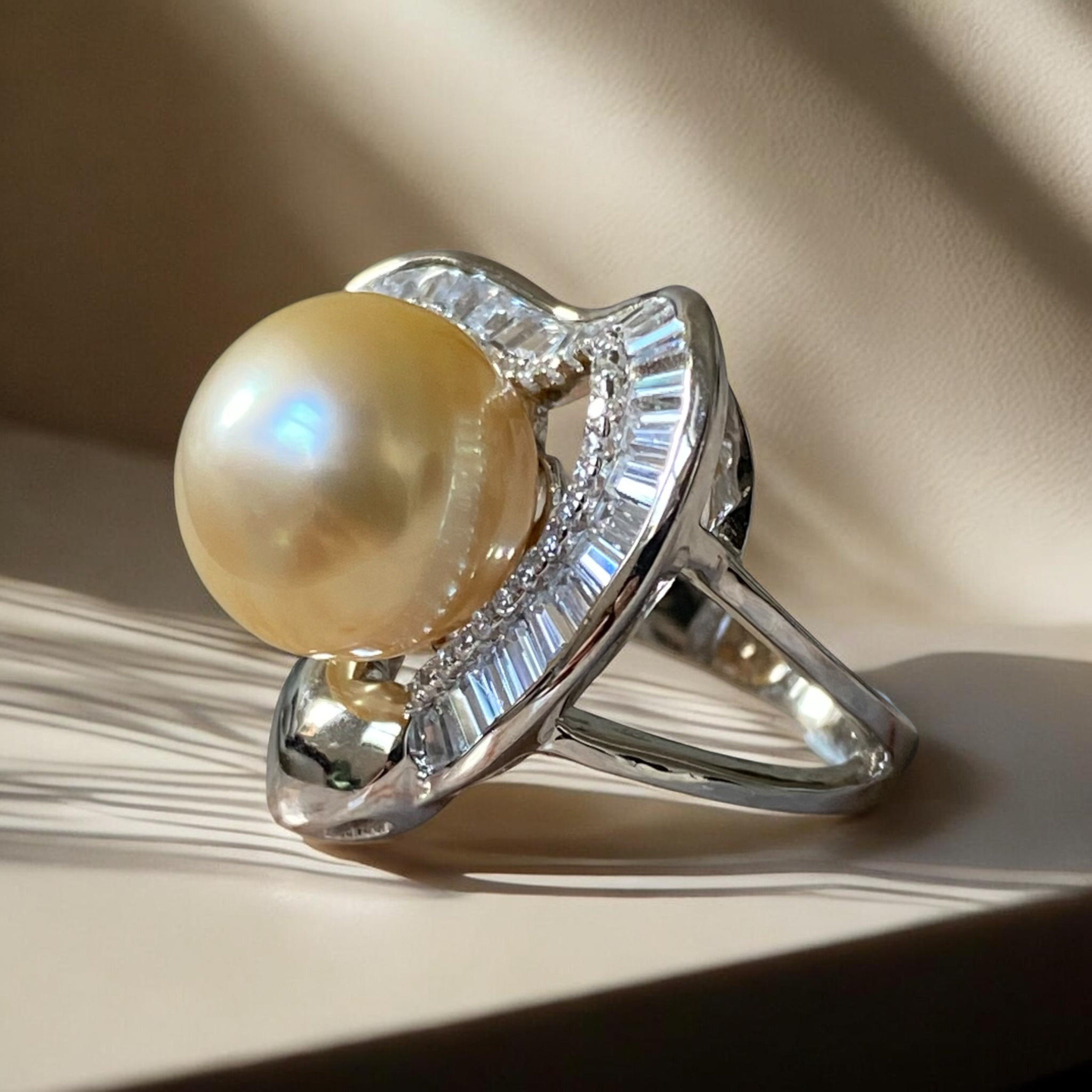 South Sea, Gold Pearl Ring in Silver Heart Halo Setting3.PNG