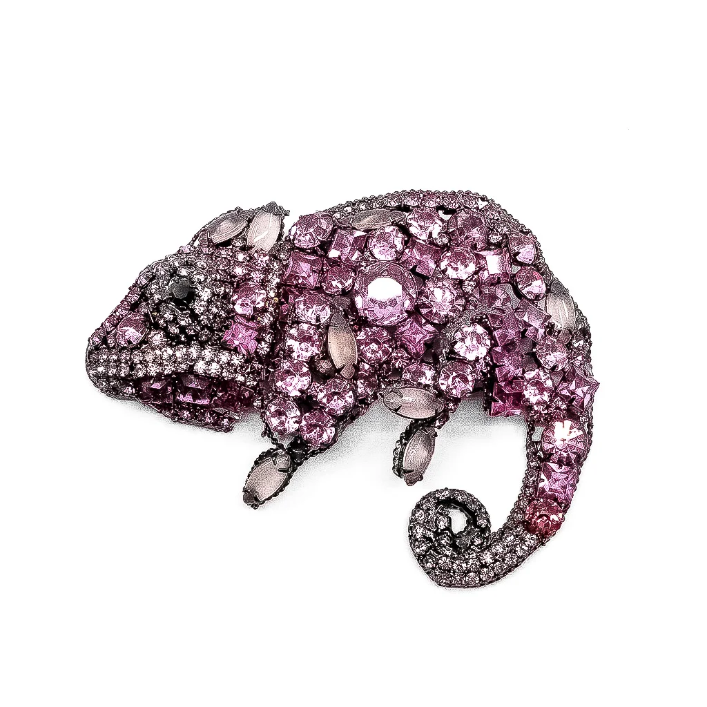 Moans Couture Pink Chameleon Brooch